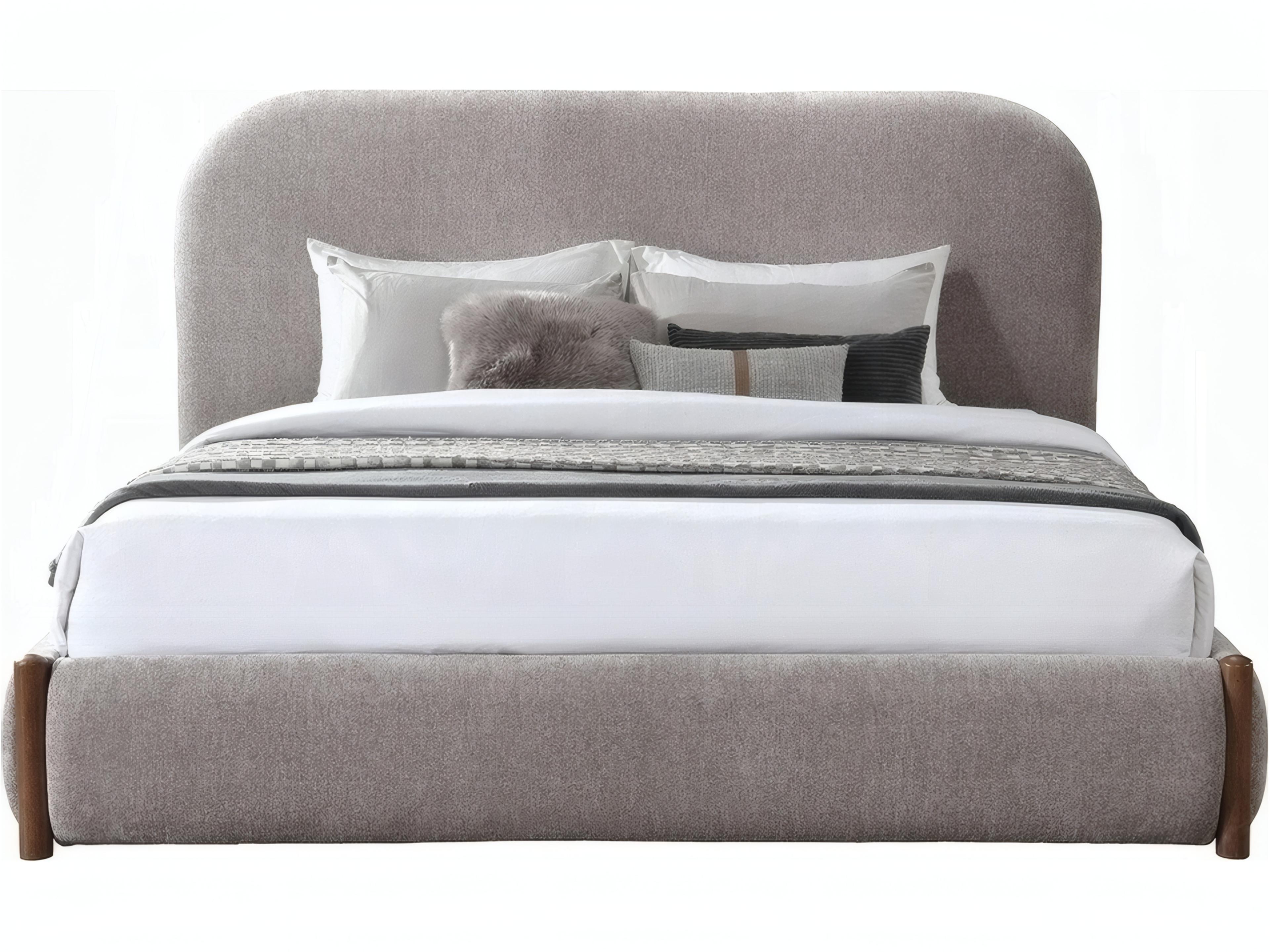 Acme Furniture Ollya Gray Linen Rubberwood Upholstered Queen Platform Bed