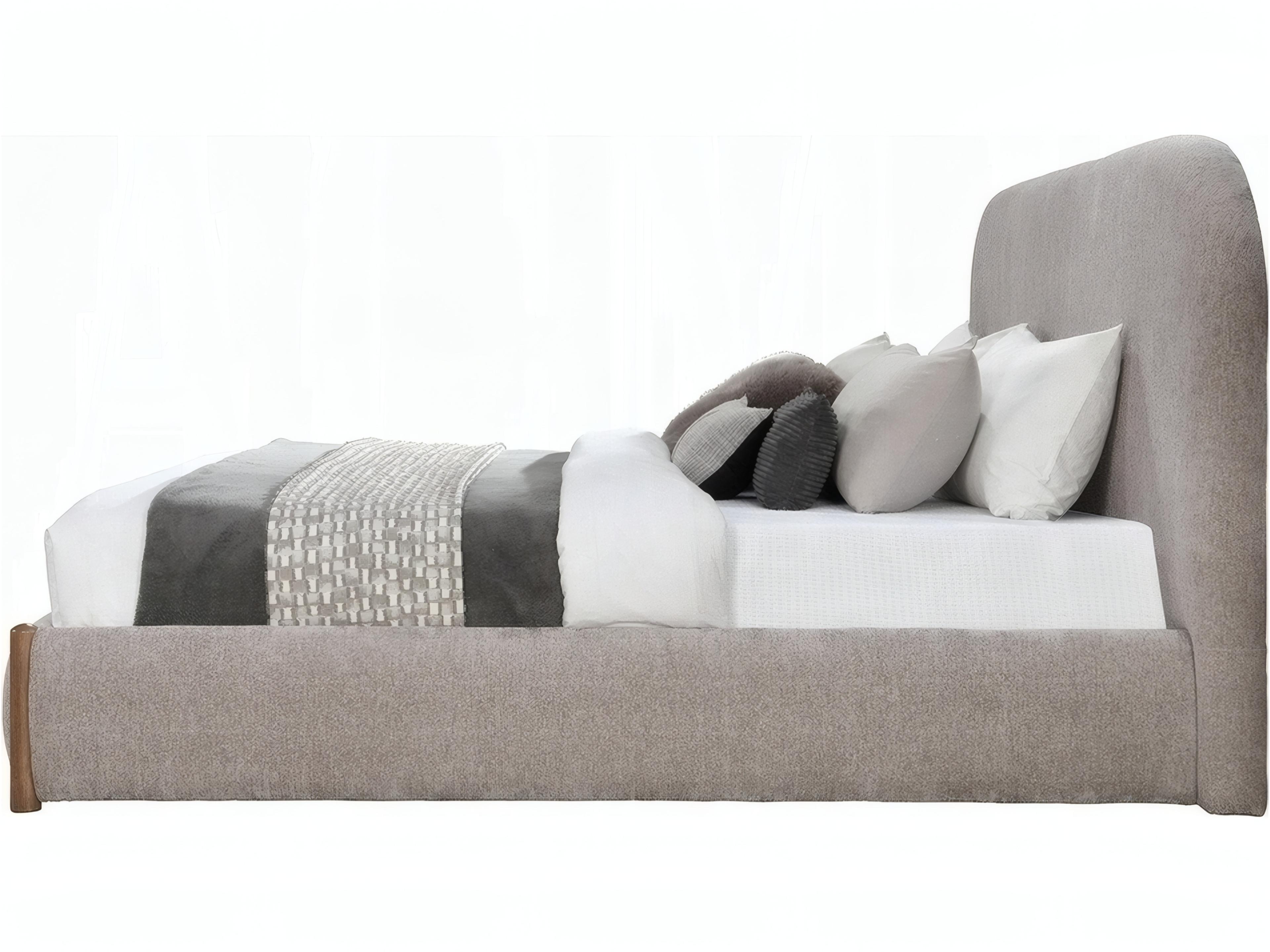 Acme Furniture Ollya Gray Linen Rubberwood Upholstered Queen Platform Bed