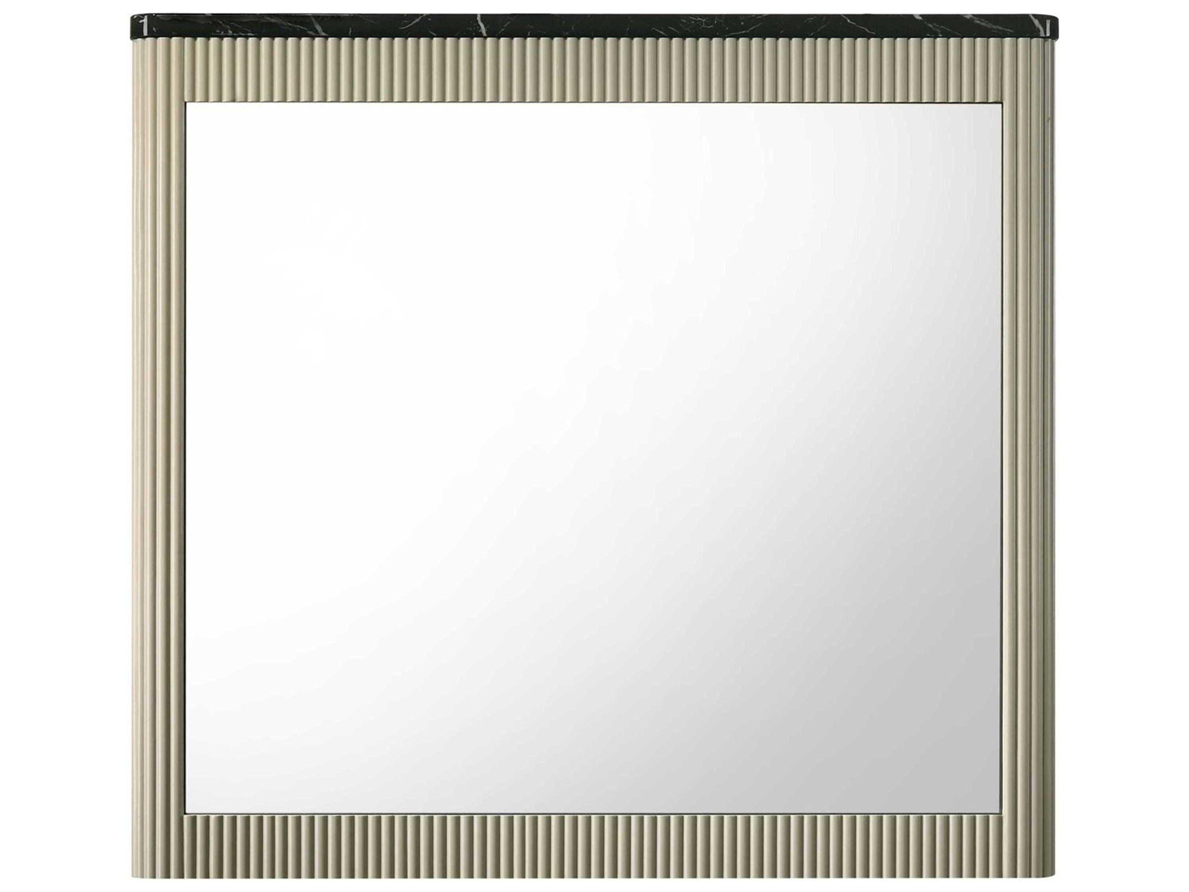 Travonte Gray Linen Beige Rectangular Wall Mirror