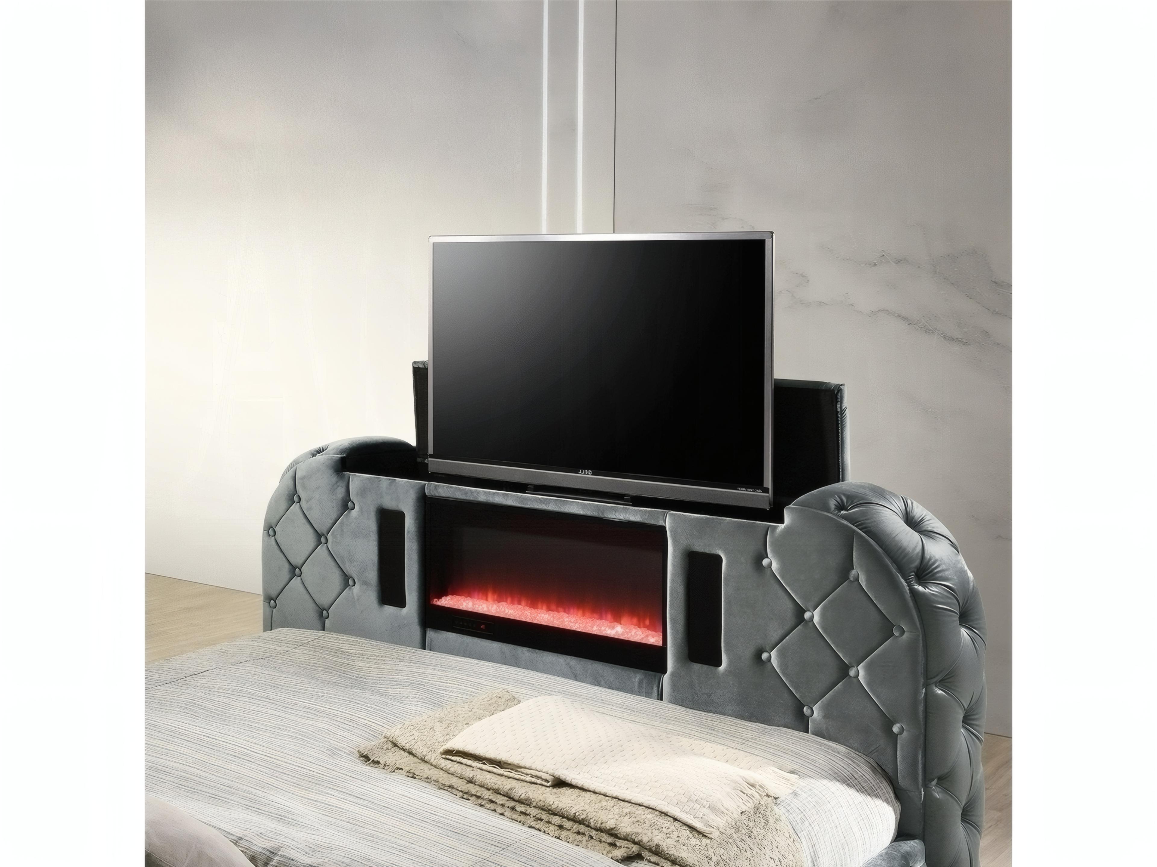 Acme Furniture Kana Gray Upholstery Velvet Upholstered King Panel Bed