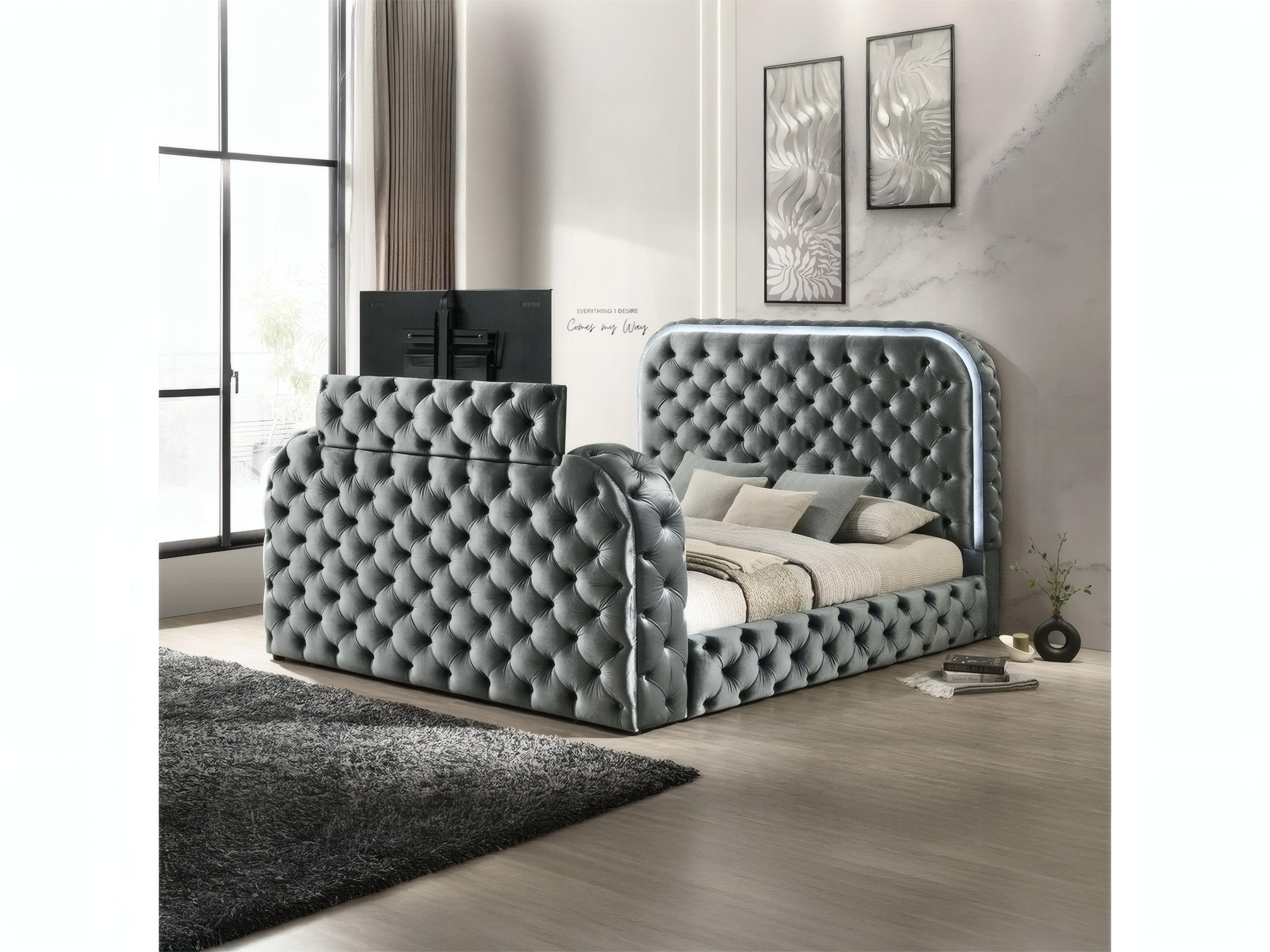 Acme Furniture Kana Gray Upholstery Velvet Upholstered King Panel Bed