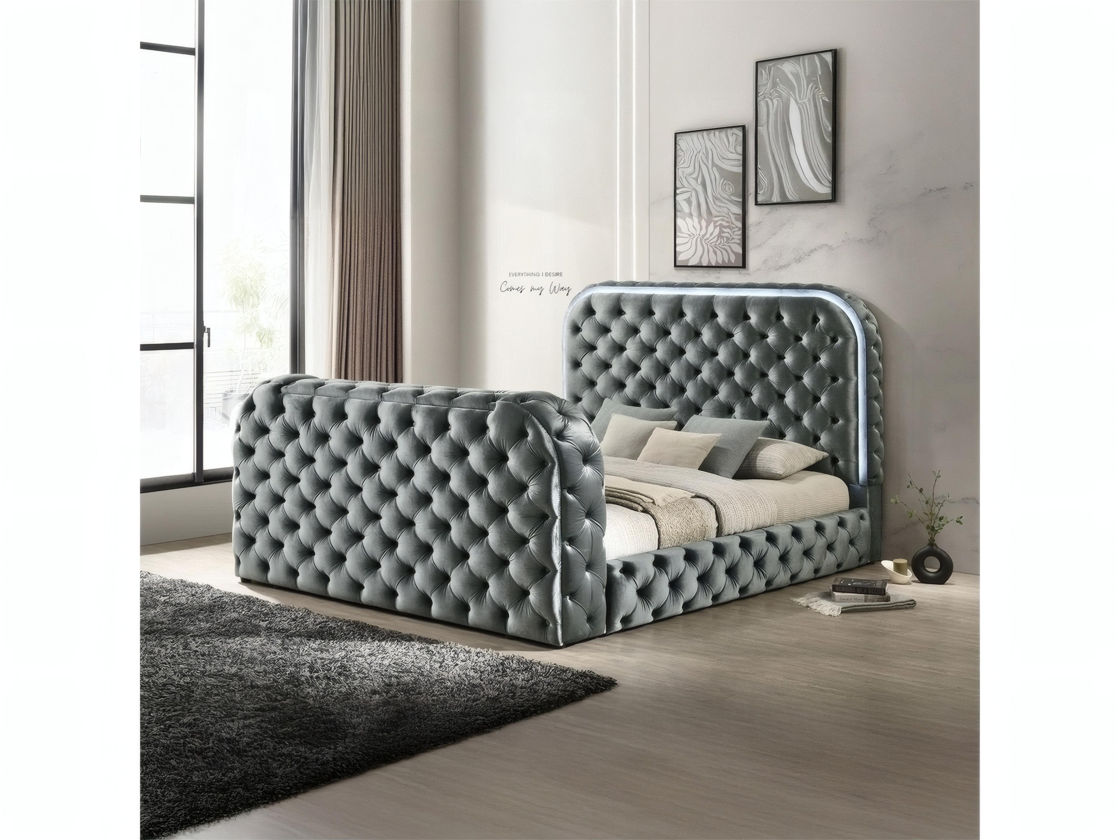 Acme Furniture Kana Gray Upholstery Velvet Upholstered Queen Platform Bed