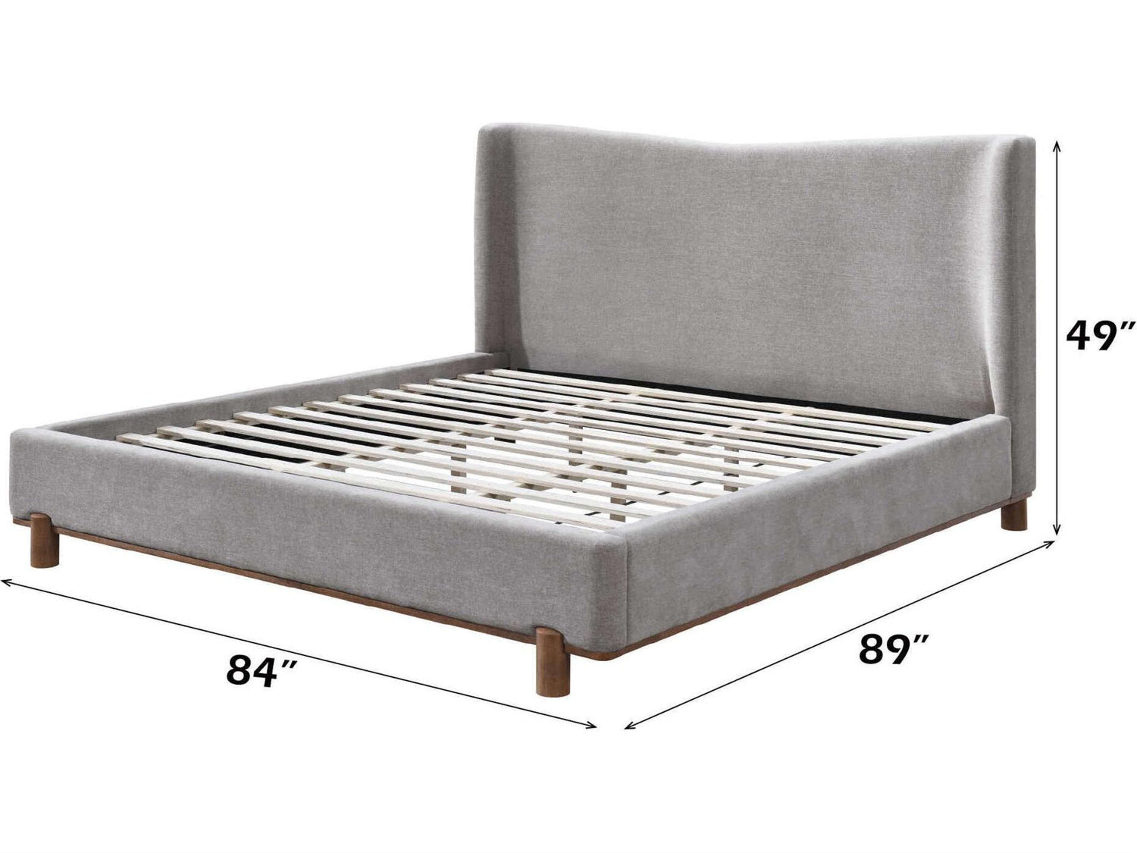 Acme Furniture Melbourne Gray Chenille Rubberwood Upholstered King Platform Bed