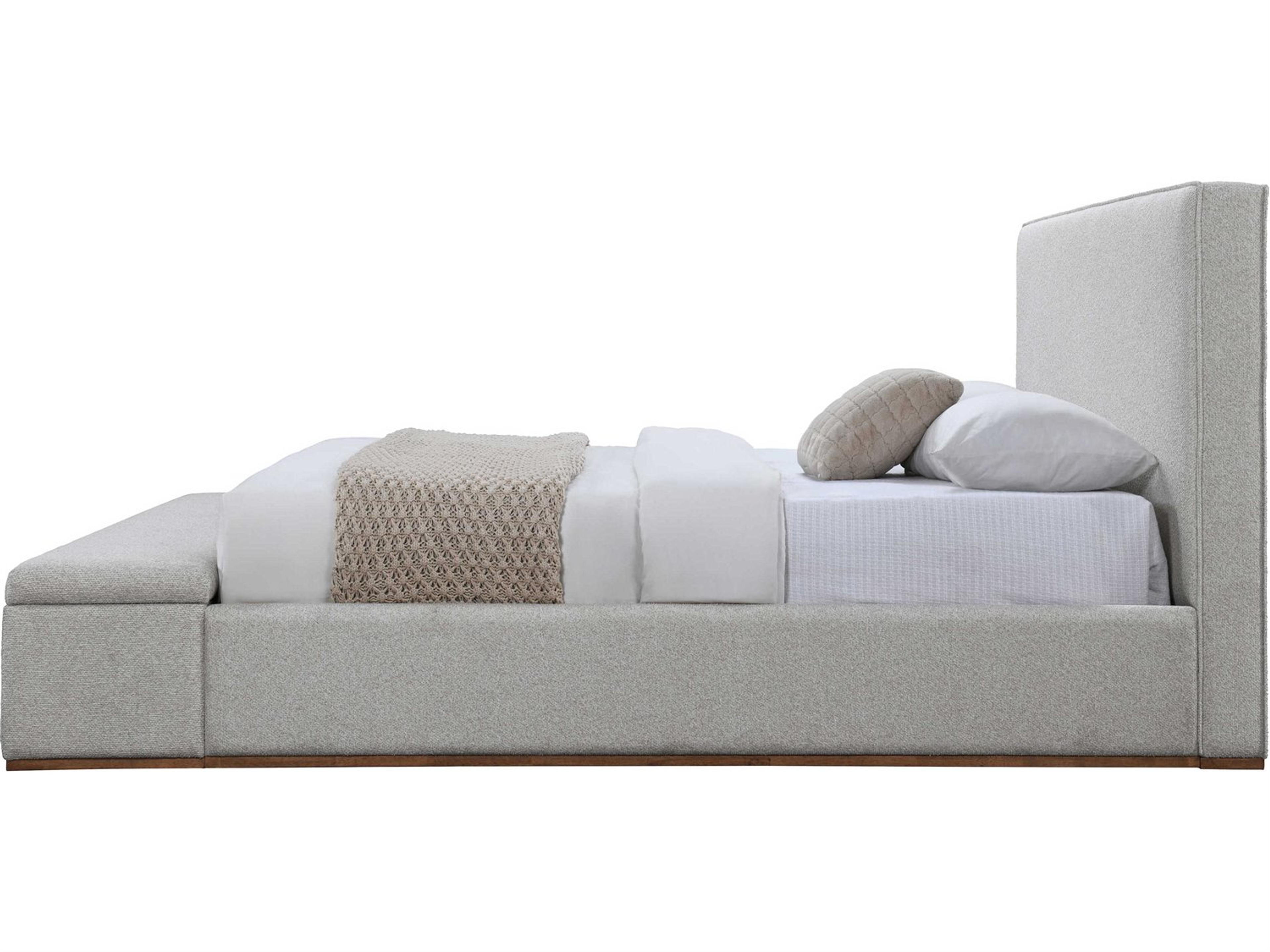 Acme Furniture Boxter Gray Linen Rubberwood Upholstered King Platform Bed