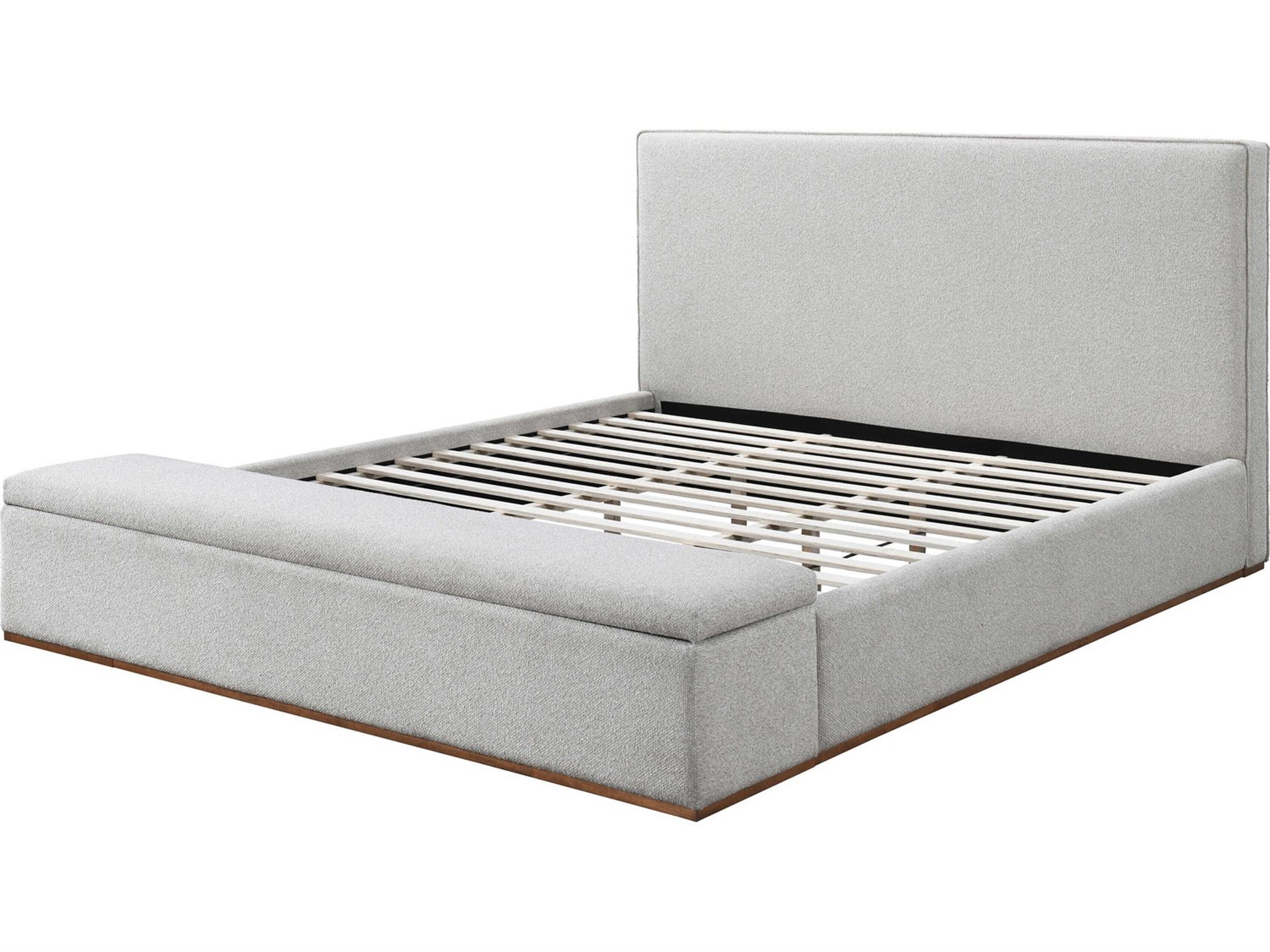 Acme Furniture Boxter Gray Linen Rubberwood Upholstered King Platform Bed