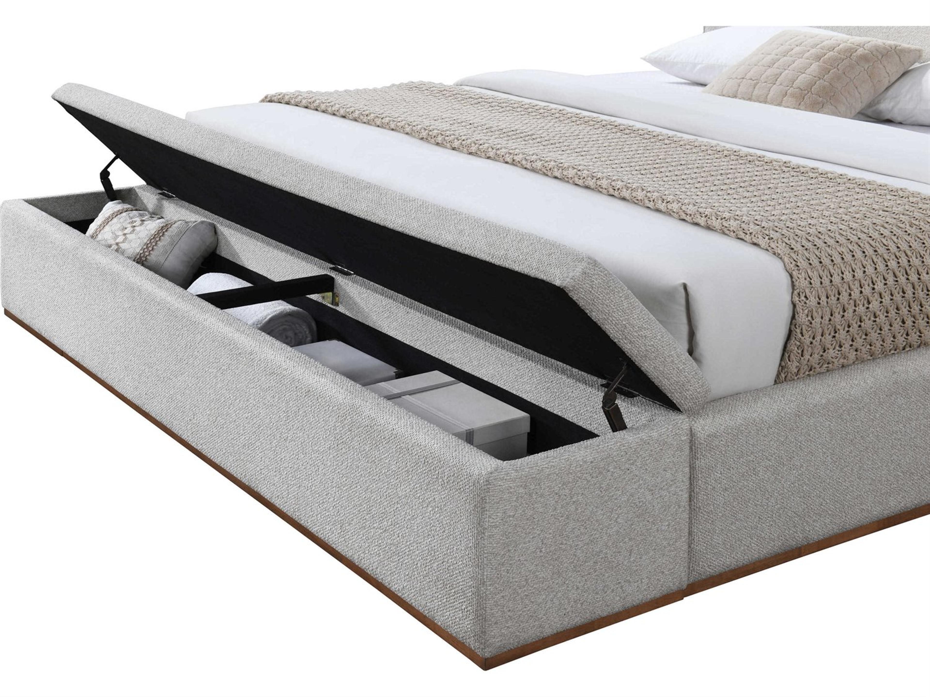 Acme Furniture Boxter Gray Linen Rubberwood Upholstered King Platform Bed