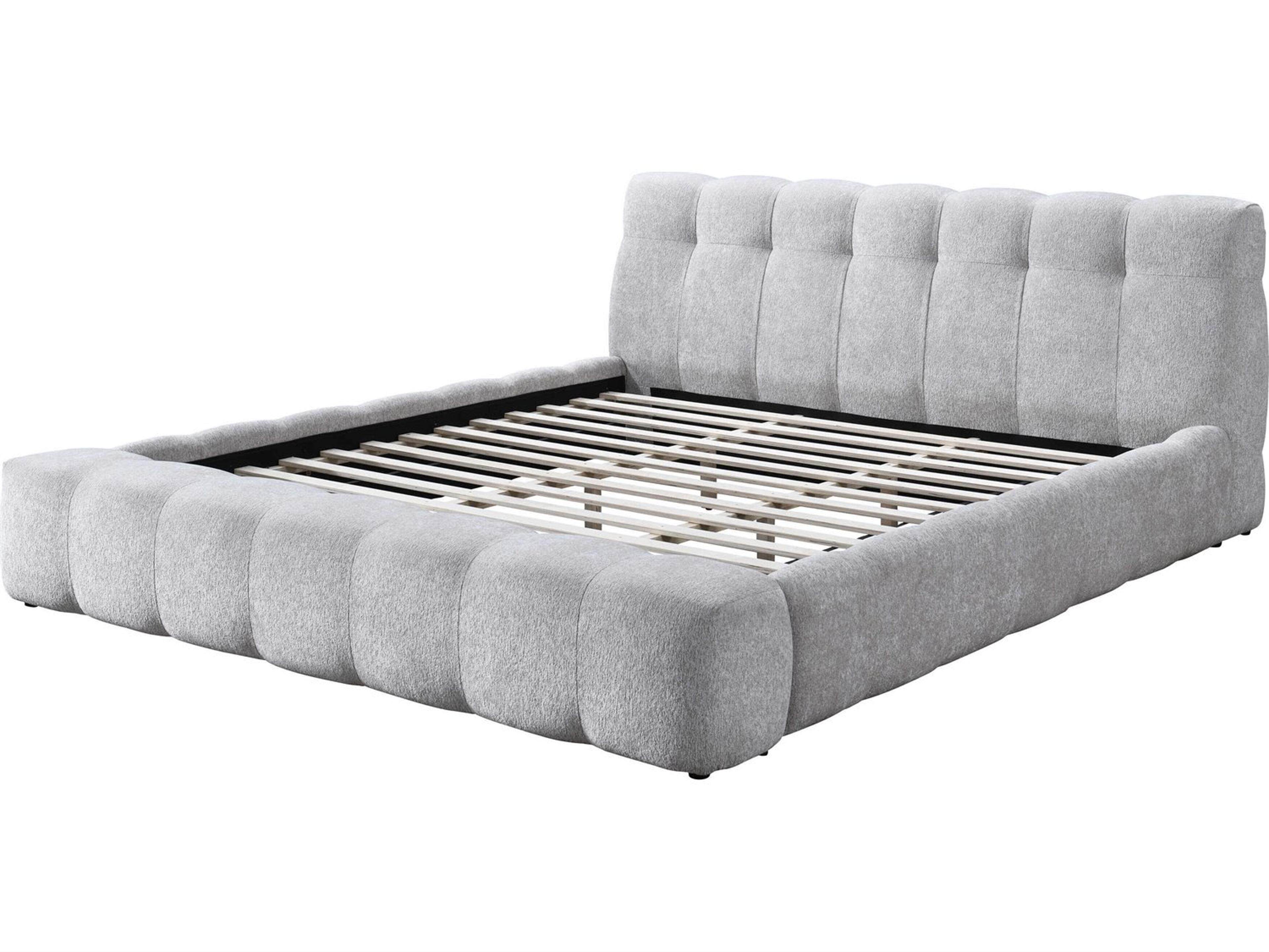 Acme Furniture Hannah Gray Chenille Solid Wood Upholstered King Platform Bed