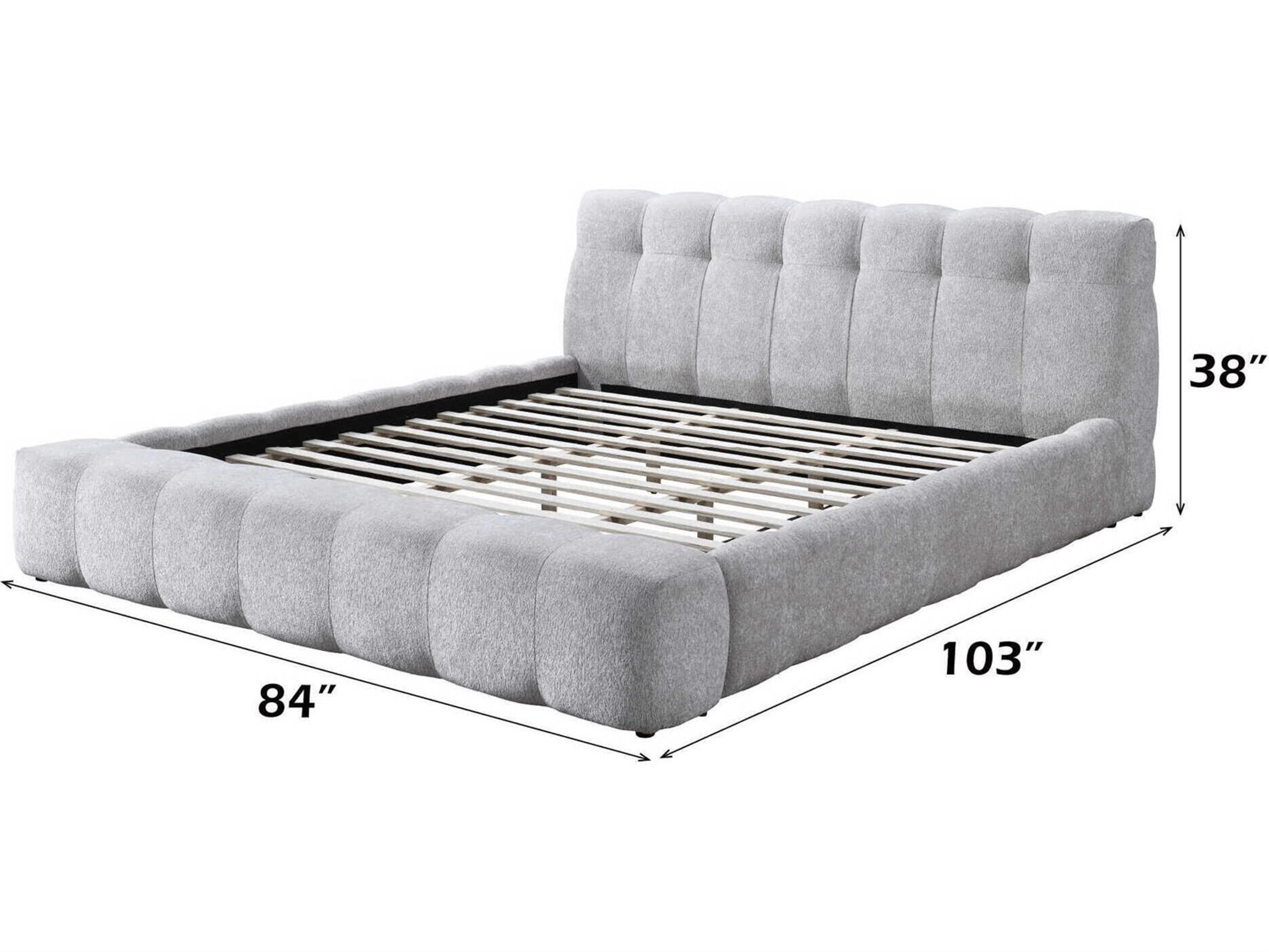 Acme Furniture Hannah Gray Chenille Solid Wood Upholstered King Platform Bed