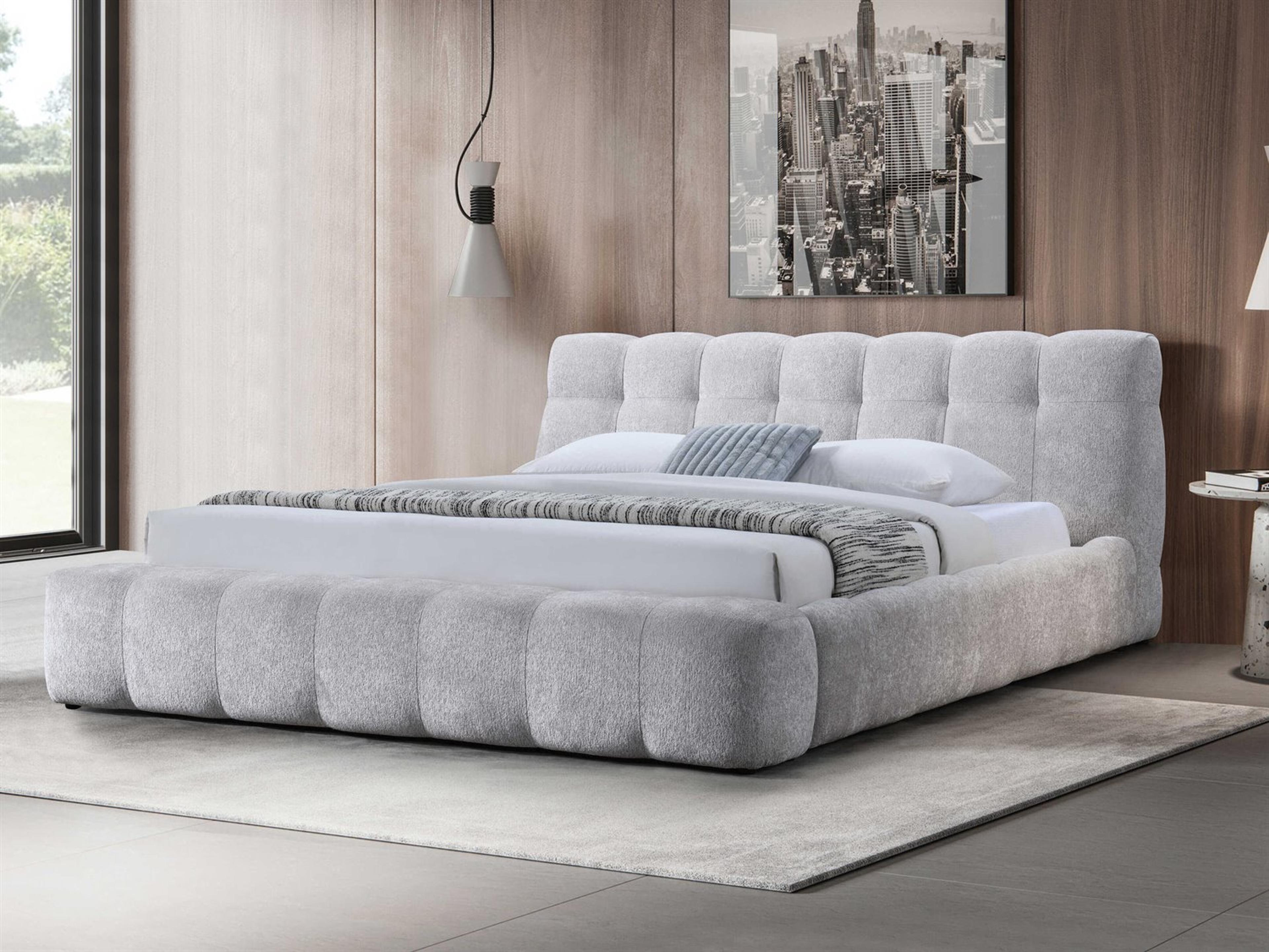 Acme Furniture Hannah Gray Chenille Solid Wood Upholstered King Platform Bed