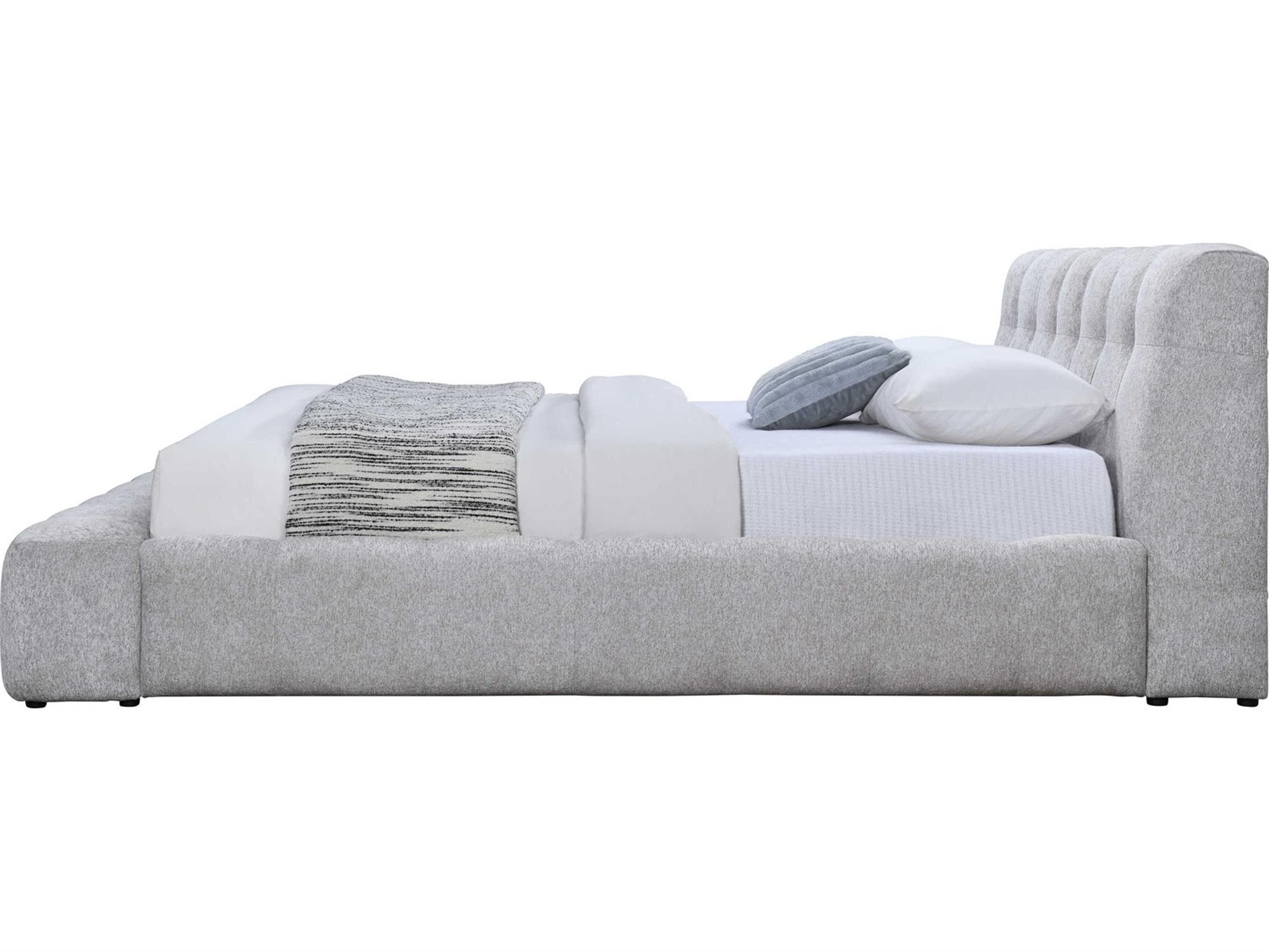 Acme Furniture Hannah Gray Chenille Solid Wood Upholstered Queen Platform Bed