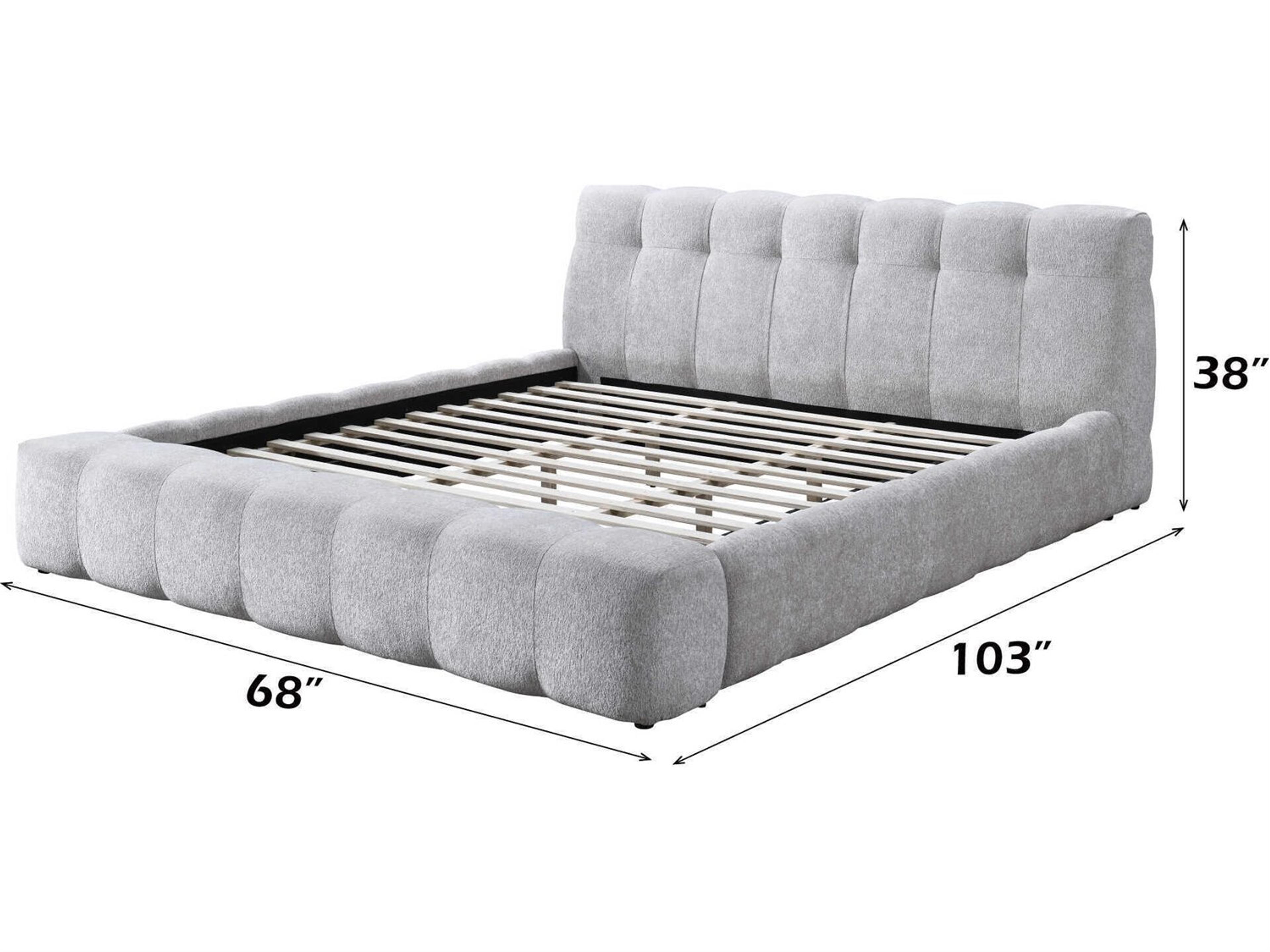 Acme Furniture Hannah Gray Chenille Solid Wood Upholstered Queen Platform Bed