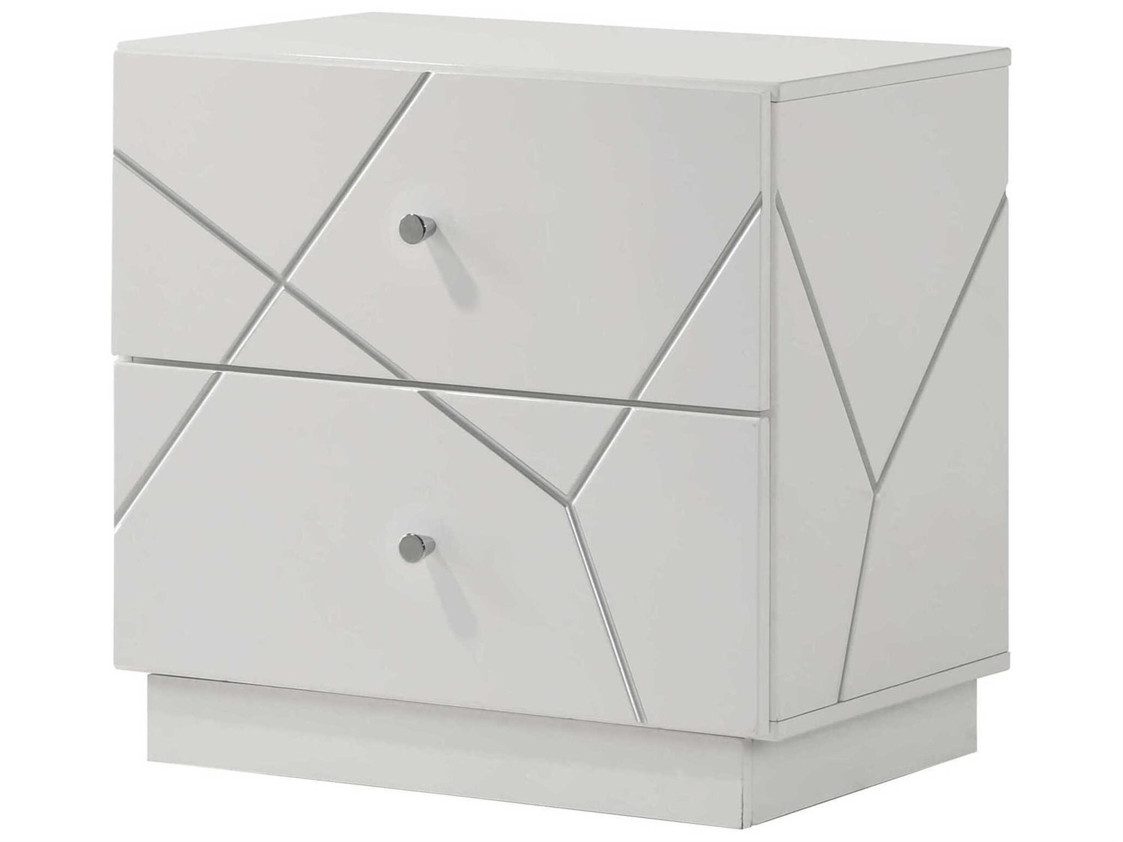 Esther Nightstand in White and Silver High Gloss