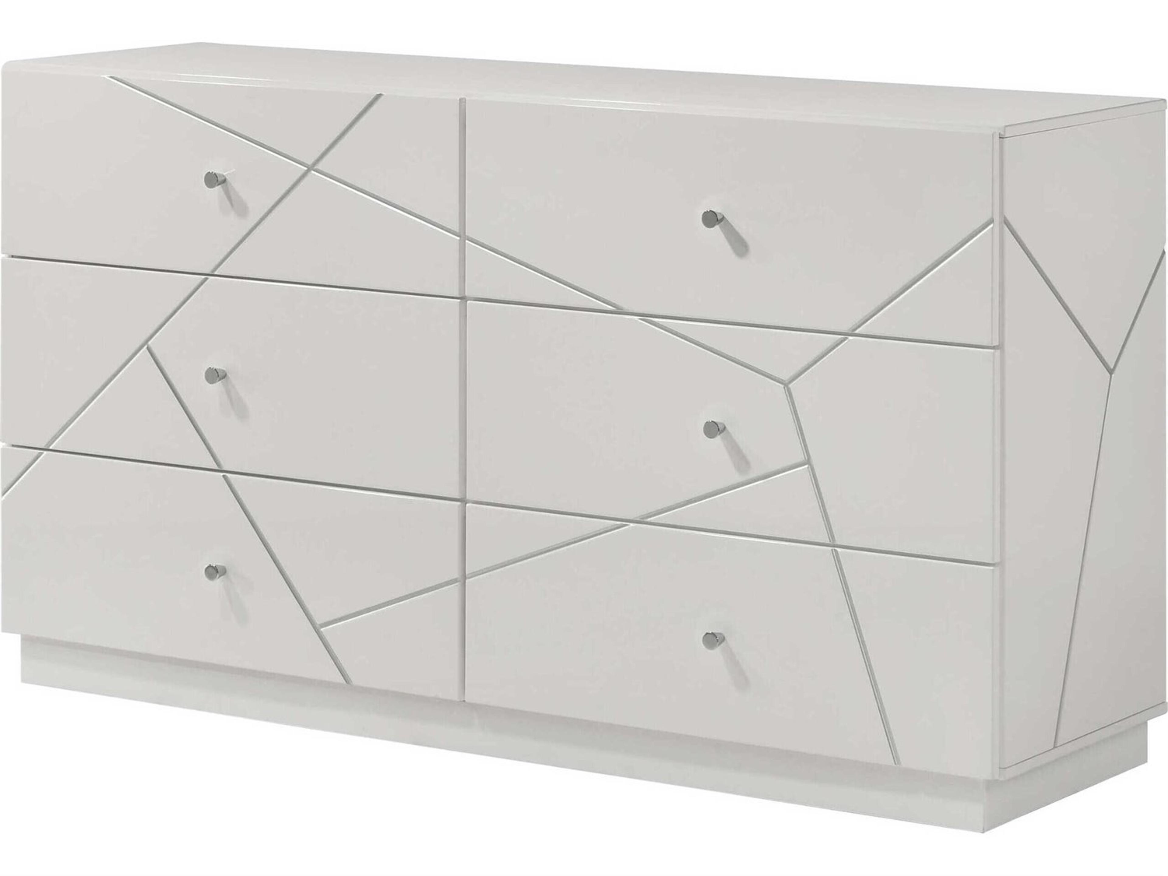 Esther 6-Drawer Double Dresser in White and Silver High Gloss
