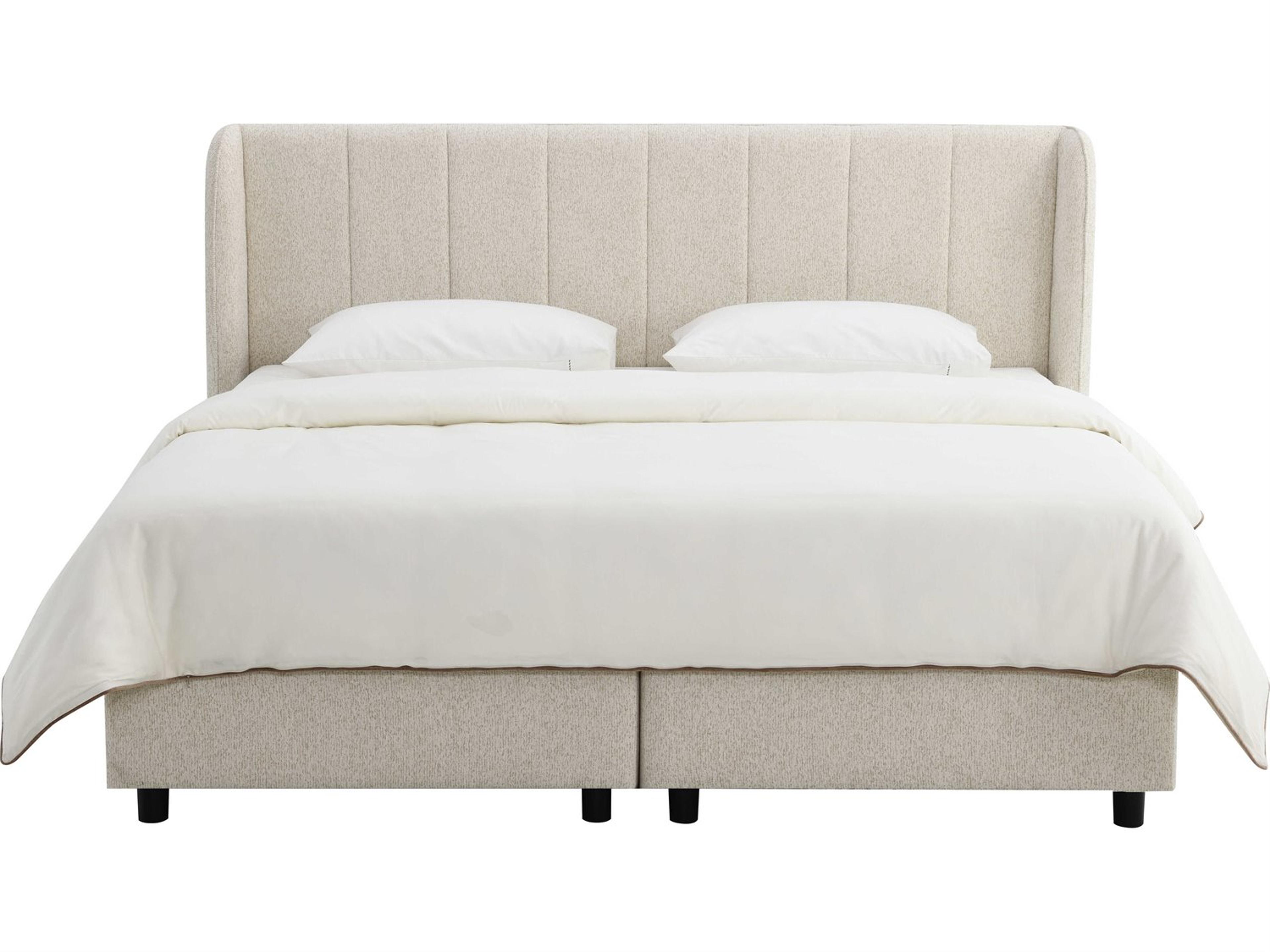 Adonia Beige Chenille Plywood Wood Queen Platform Bed