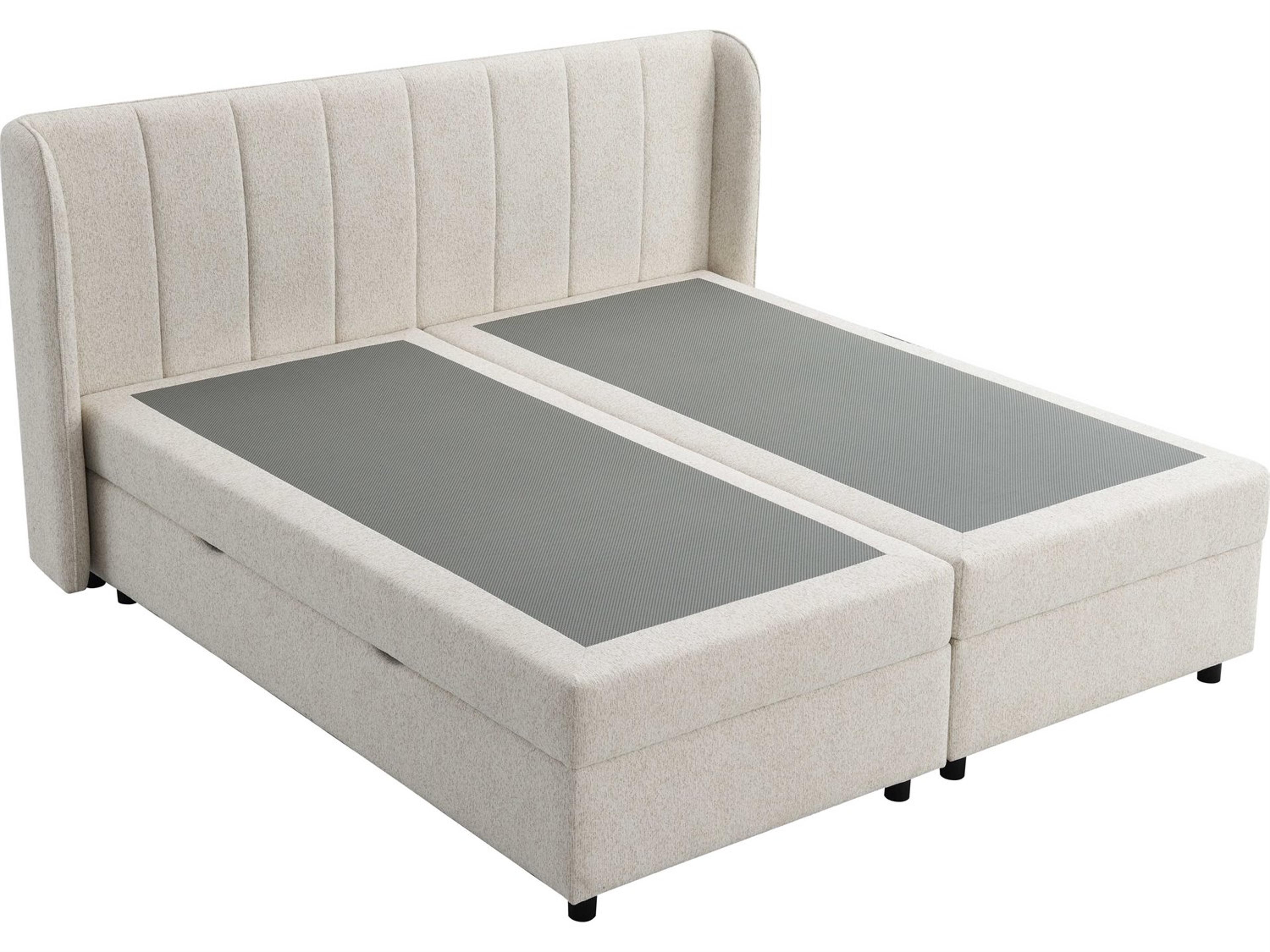 Acme Furniture Adonia Beige Chenille Plywood Wood Queen Platform Bed