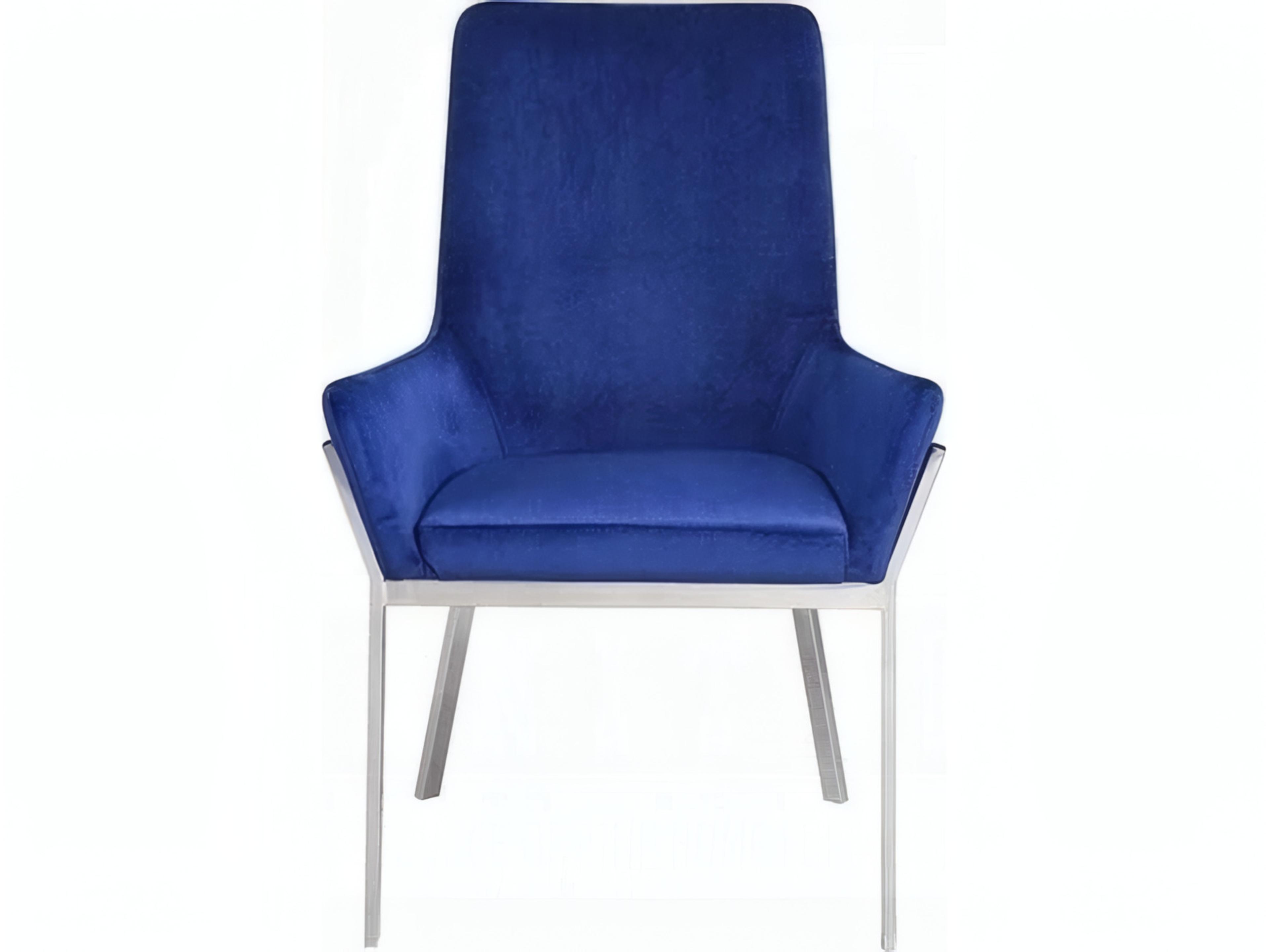 Cambrie Upholstered Dining Side Chair Blue Velvet Mirrored Silver Set of 2