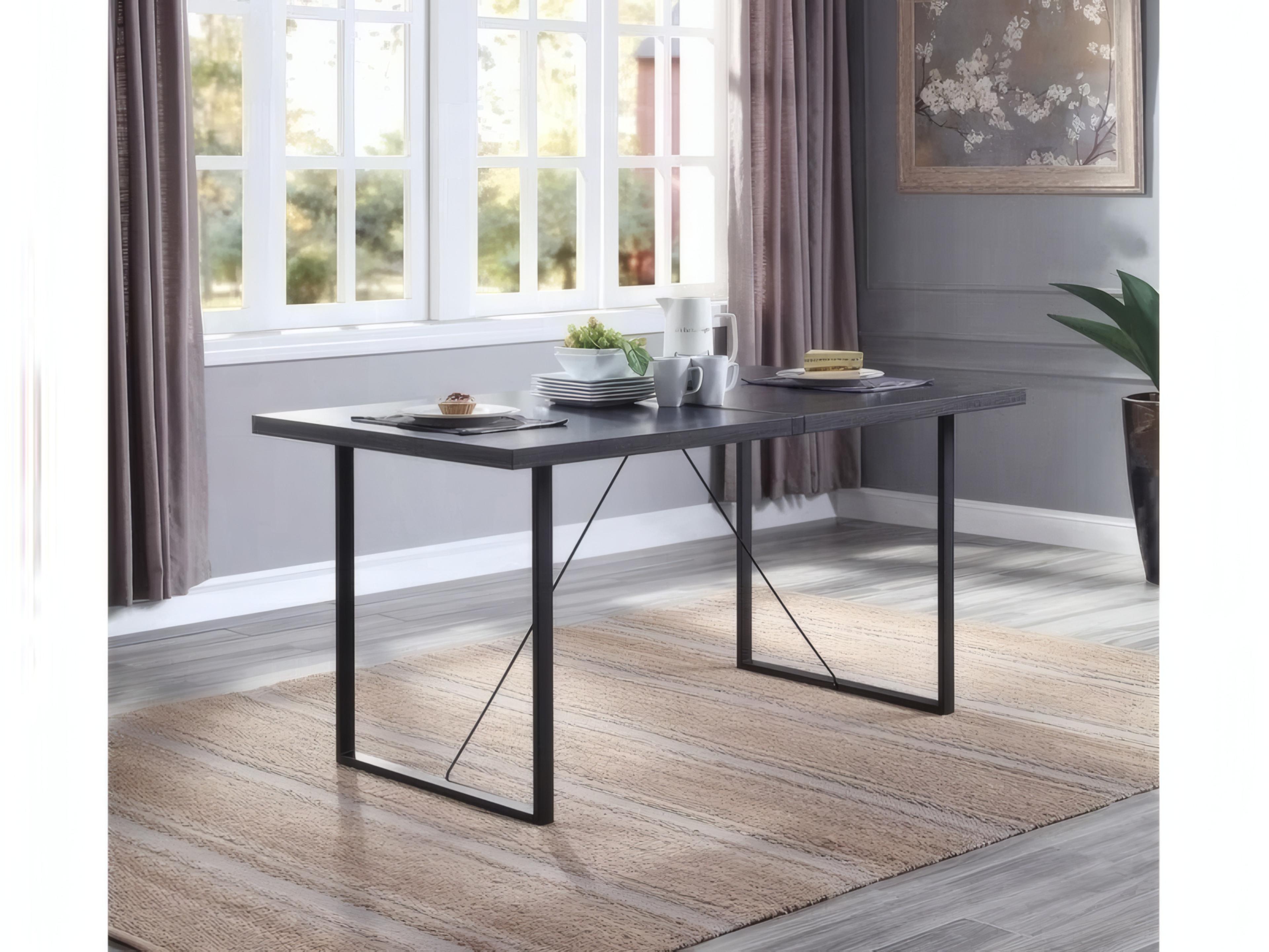 Acme Furniture Rectangular Wood Gray Oak Black Dining Table