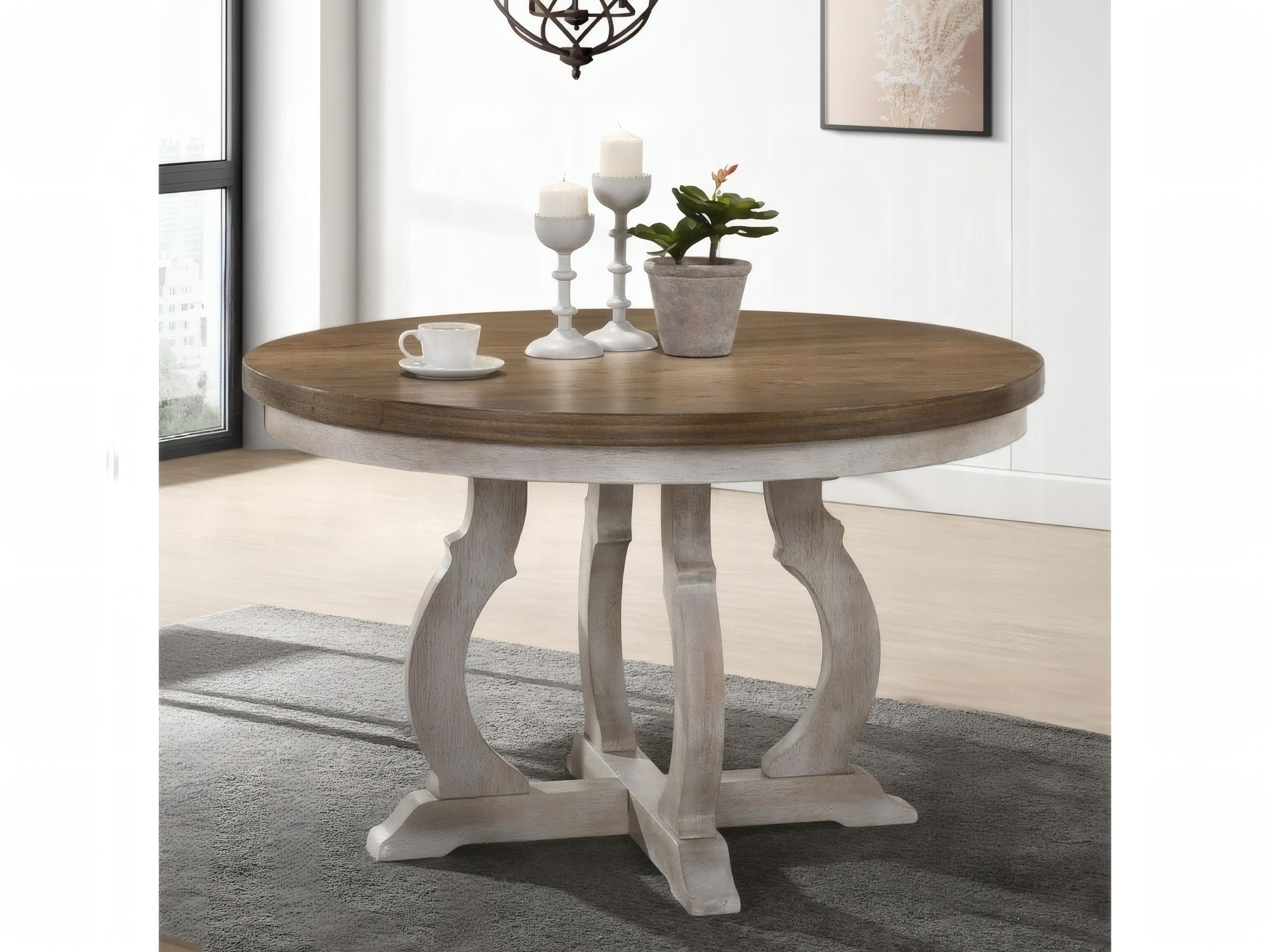 Acme Furniture Cillin Round Wood Walnut Antique White Dining Table