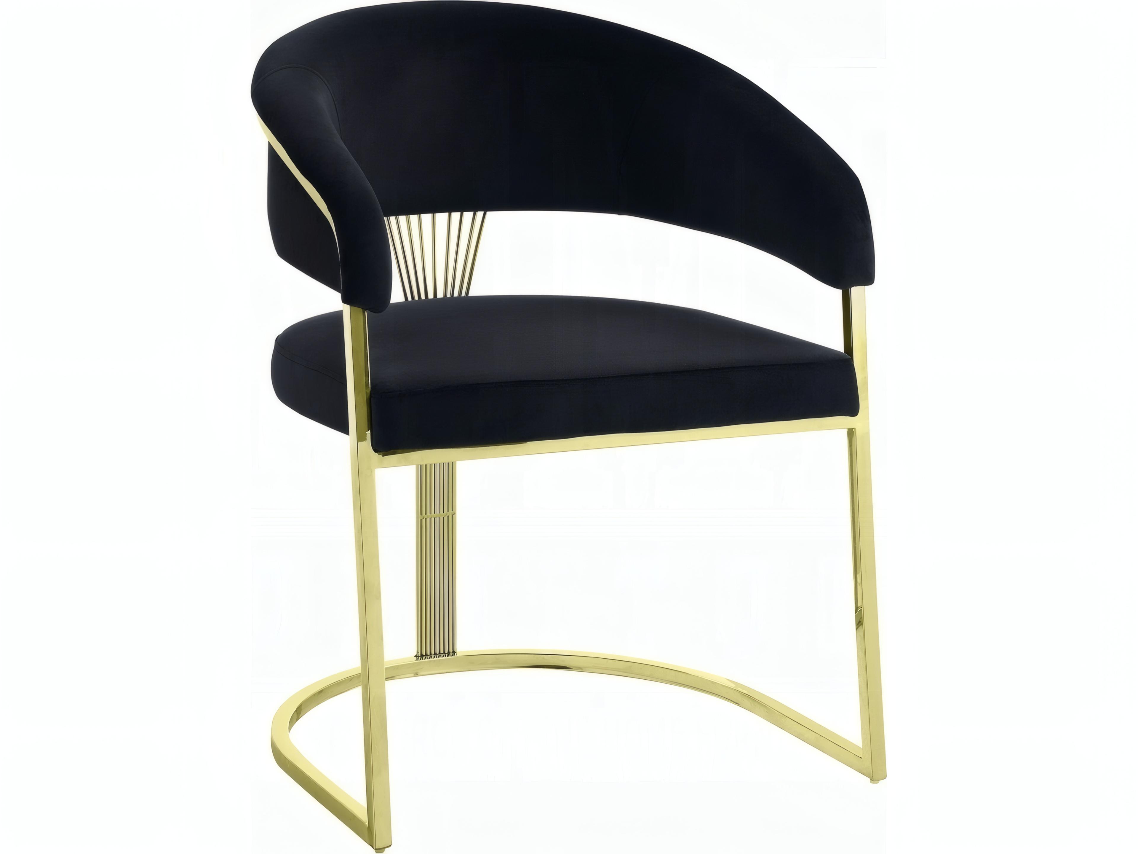 Fallon 2-Piece Upholstered Dining Side Chair Set Black Velvet and Mirrored Gold