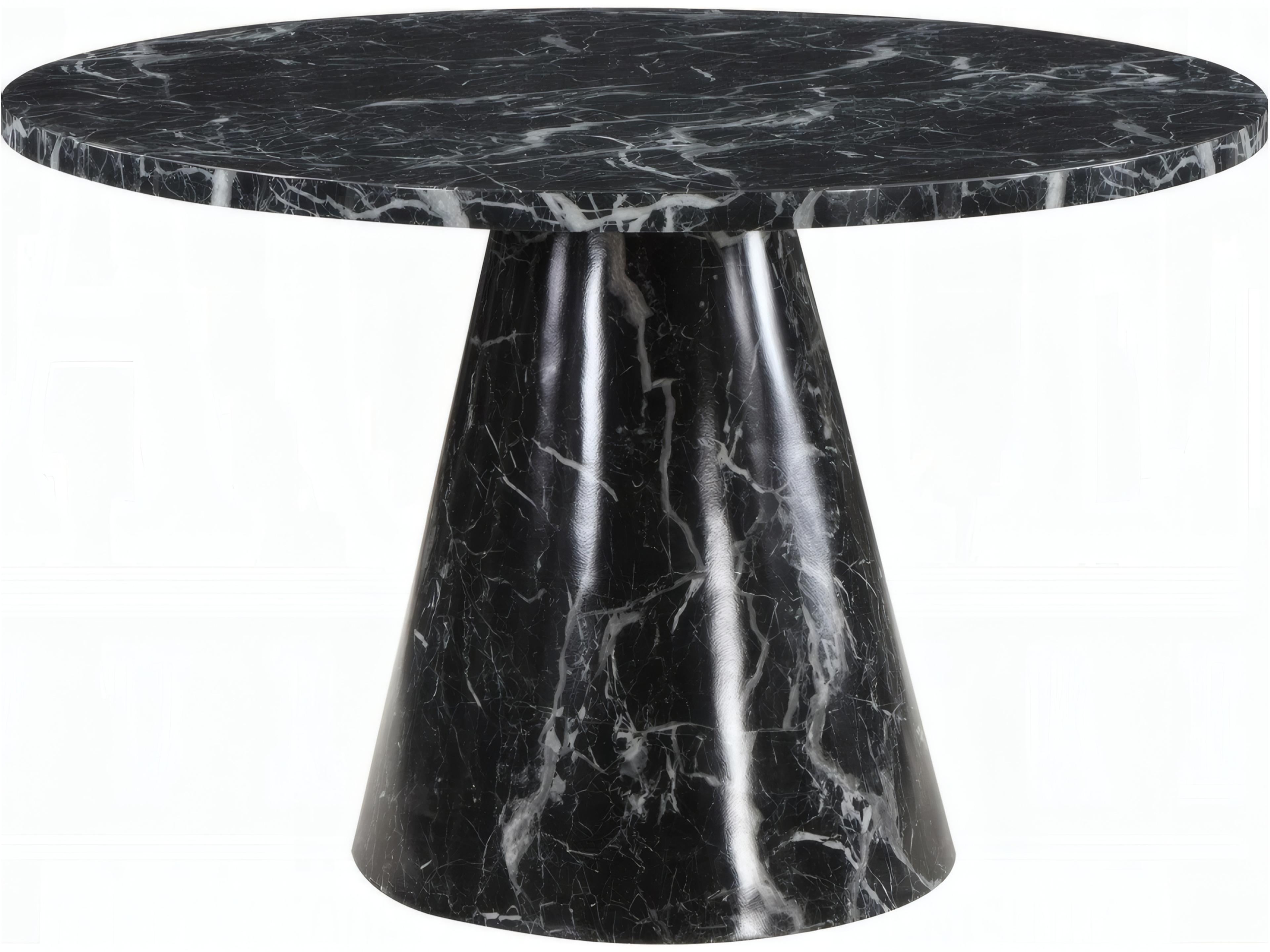 Hollis Round Faux Marble Engineered Stone Black Dining Table