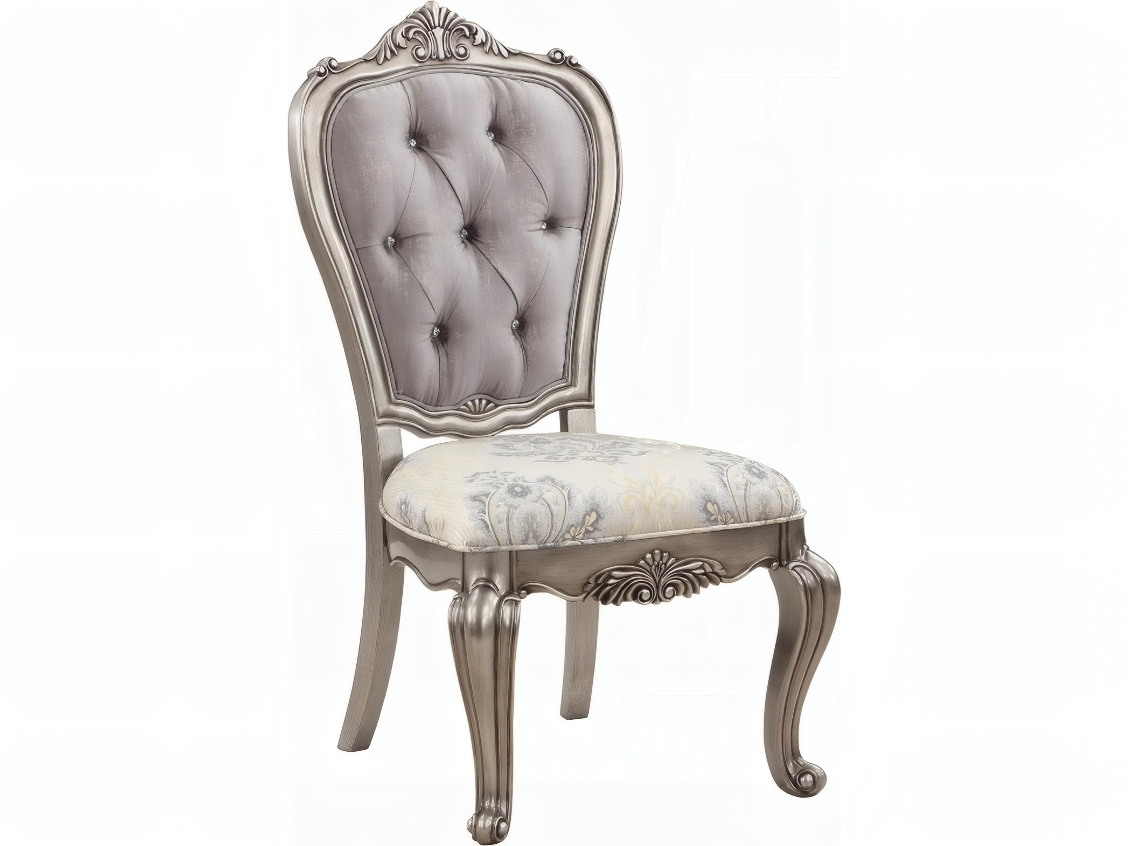 Ariadne Rubberwood Silver Upholstered Armless Dining Chair Set of 2