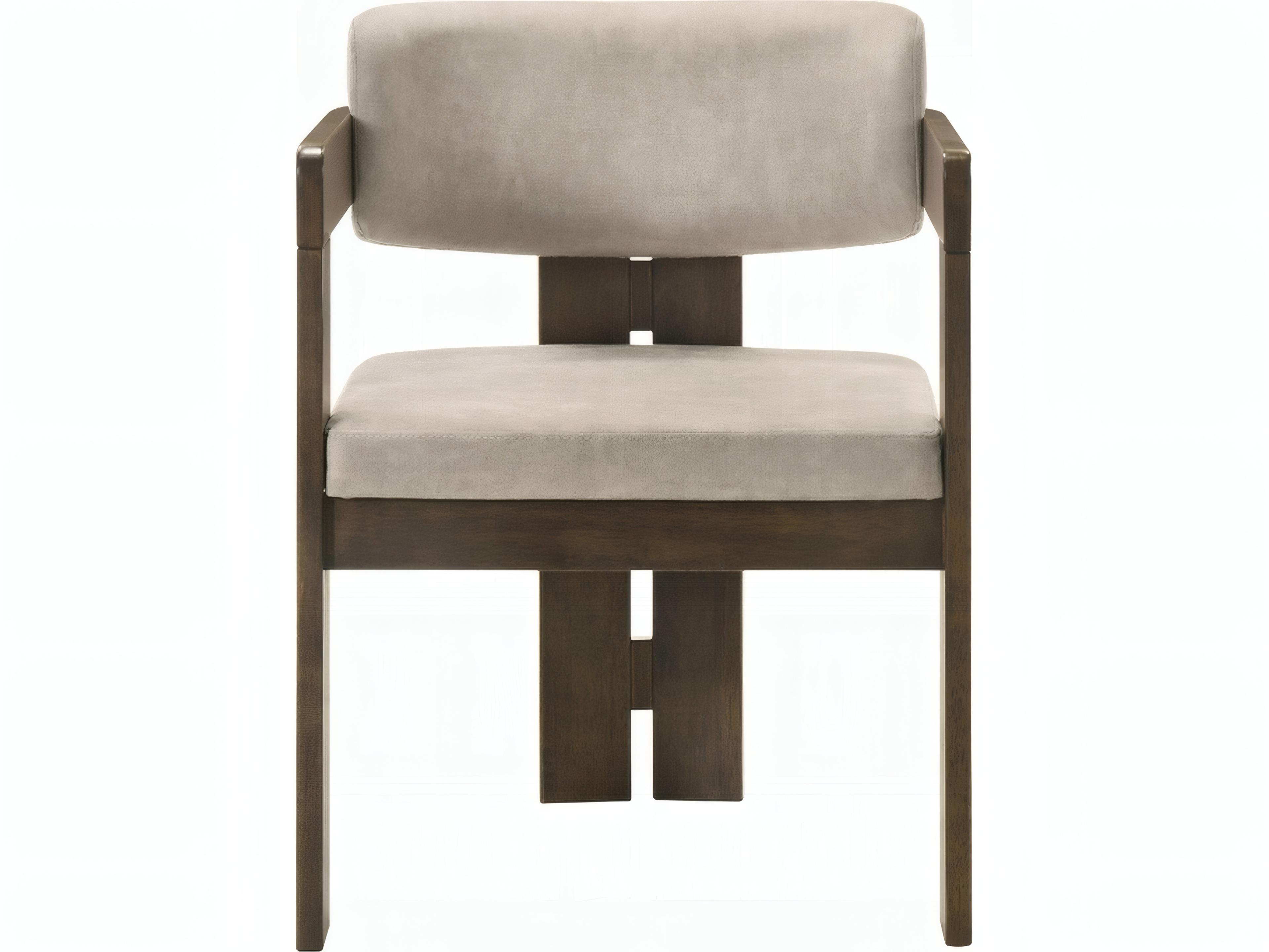 Destin Walnut Wood Brown Upholstered Arm Dining Chair