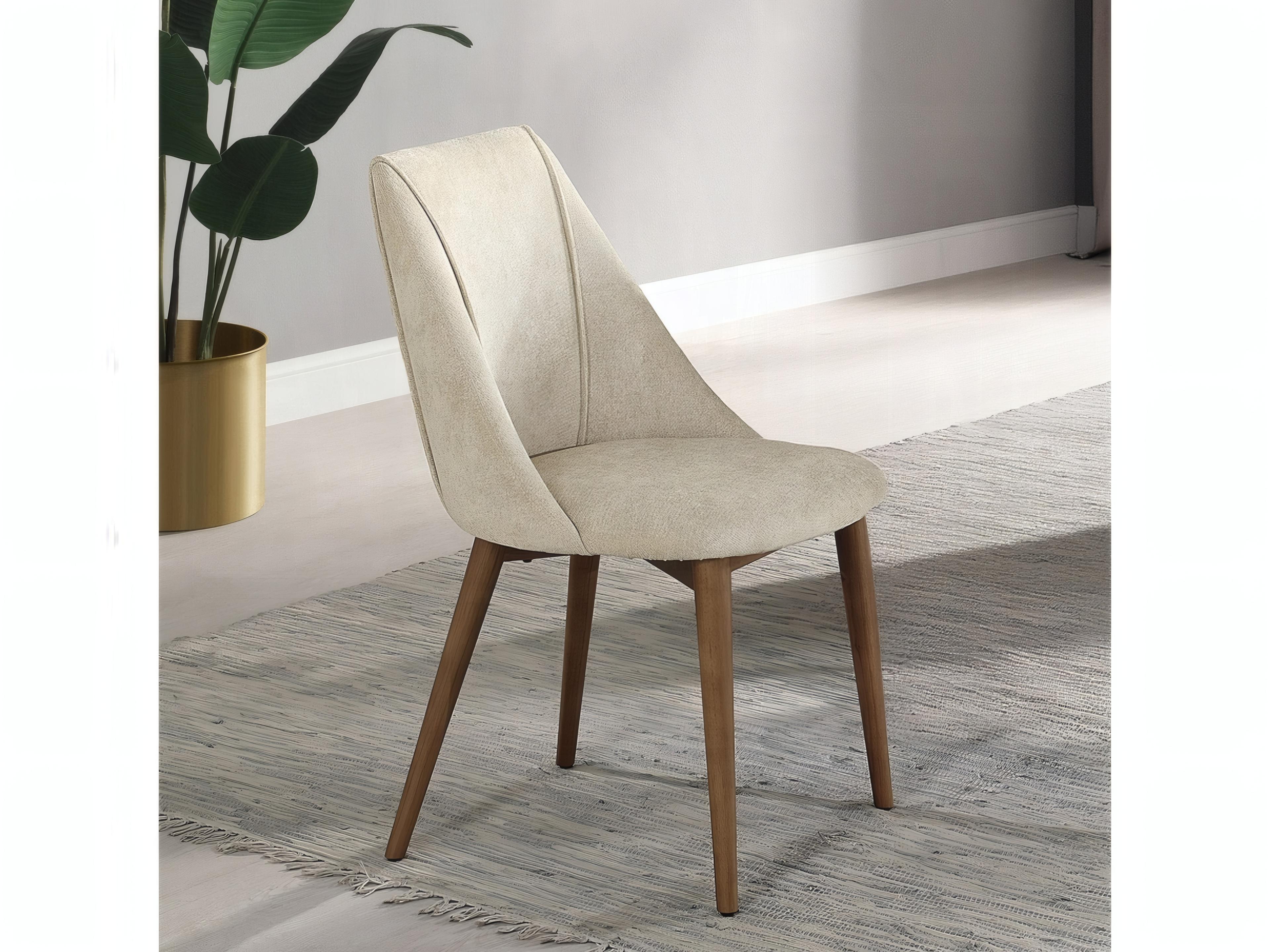 Acme Furniture Rubberwood Beige Microfiber Upholstered Armless Dining Chair Set of 2