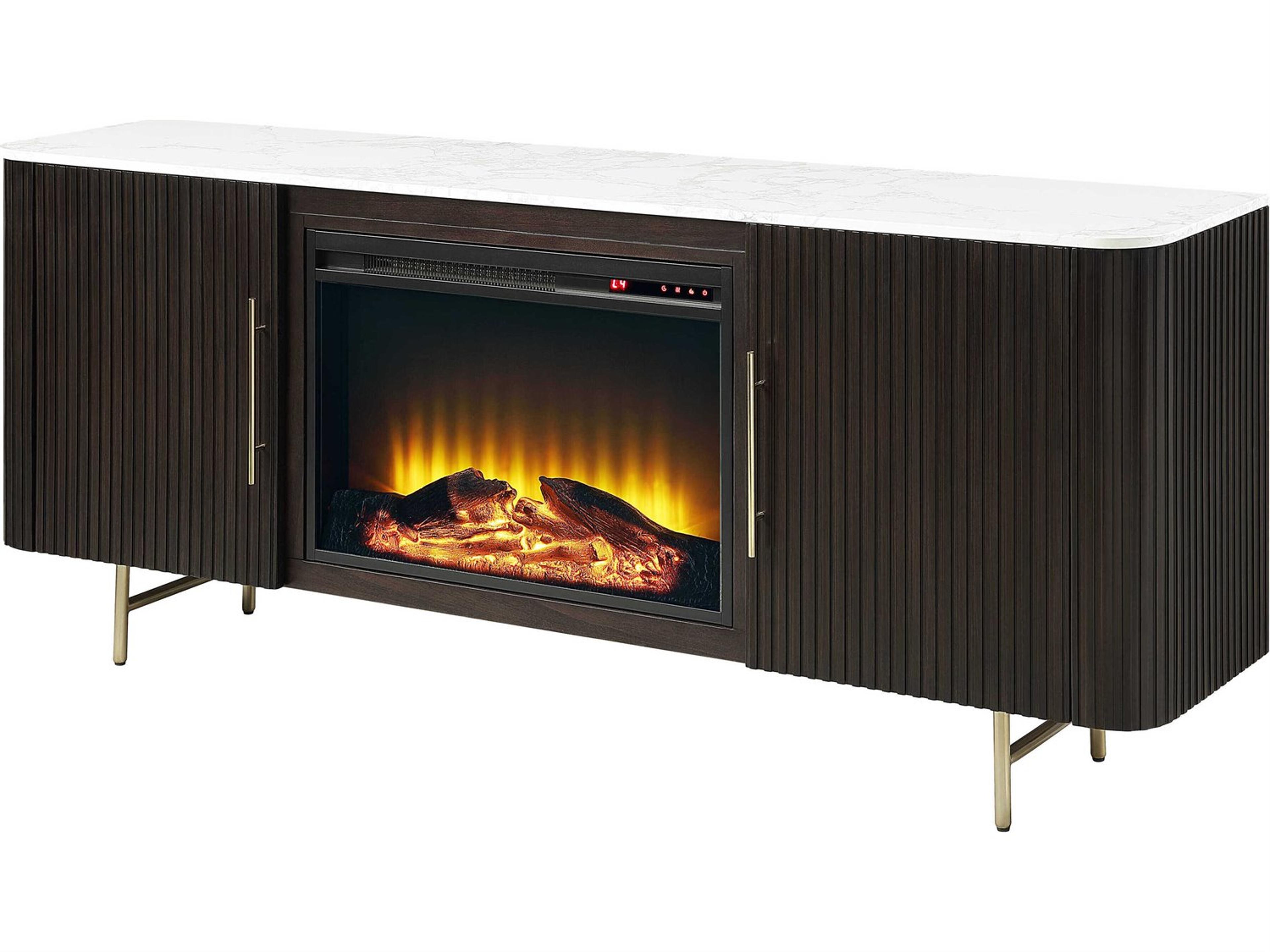 Clayten Brown Plywood White Engineering Marble Top Espresso Bar Cabinet