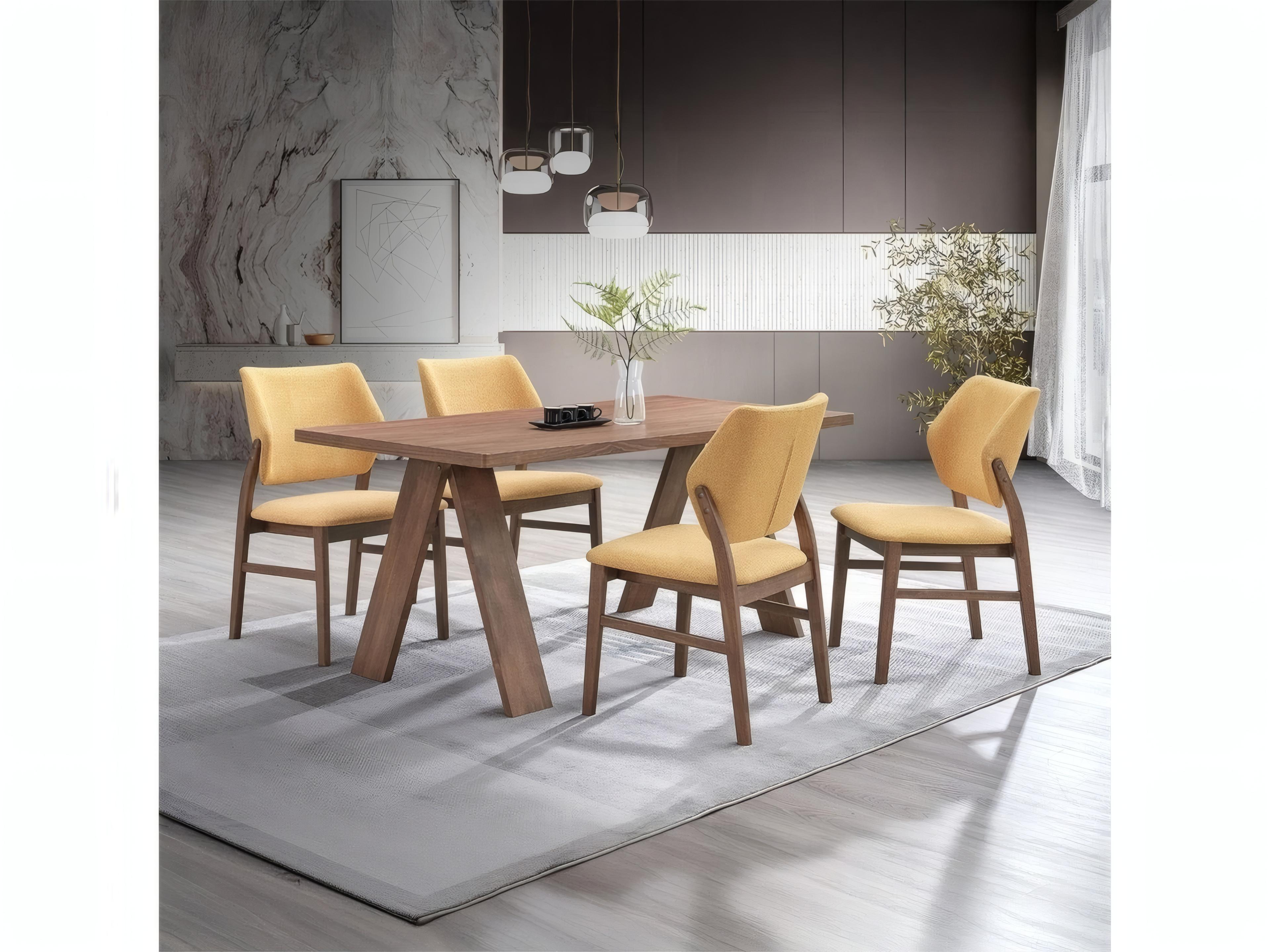 Acme Furniture Sarha Rubberwood Yellow Upholstered Armless Dining Chair Set of 2