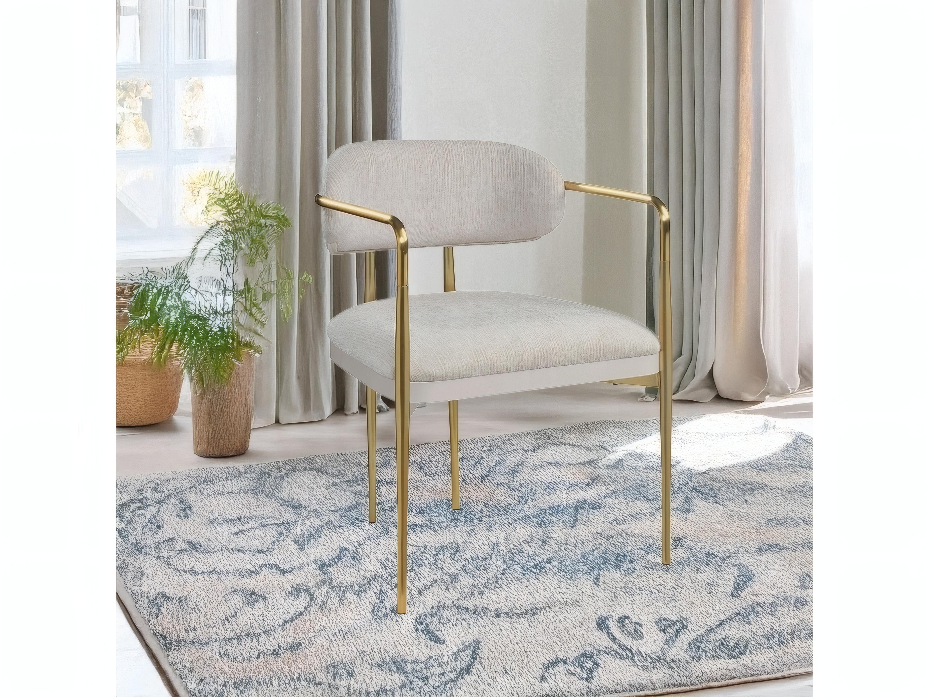 Acme Furniture Beige Upholstered Arm Dining Chair Set of 2