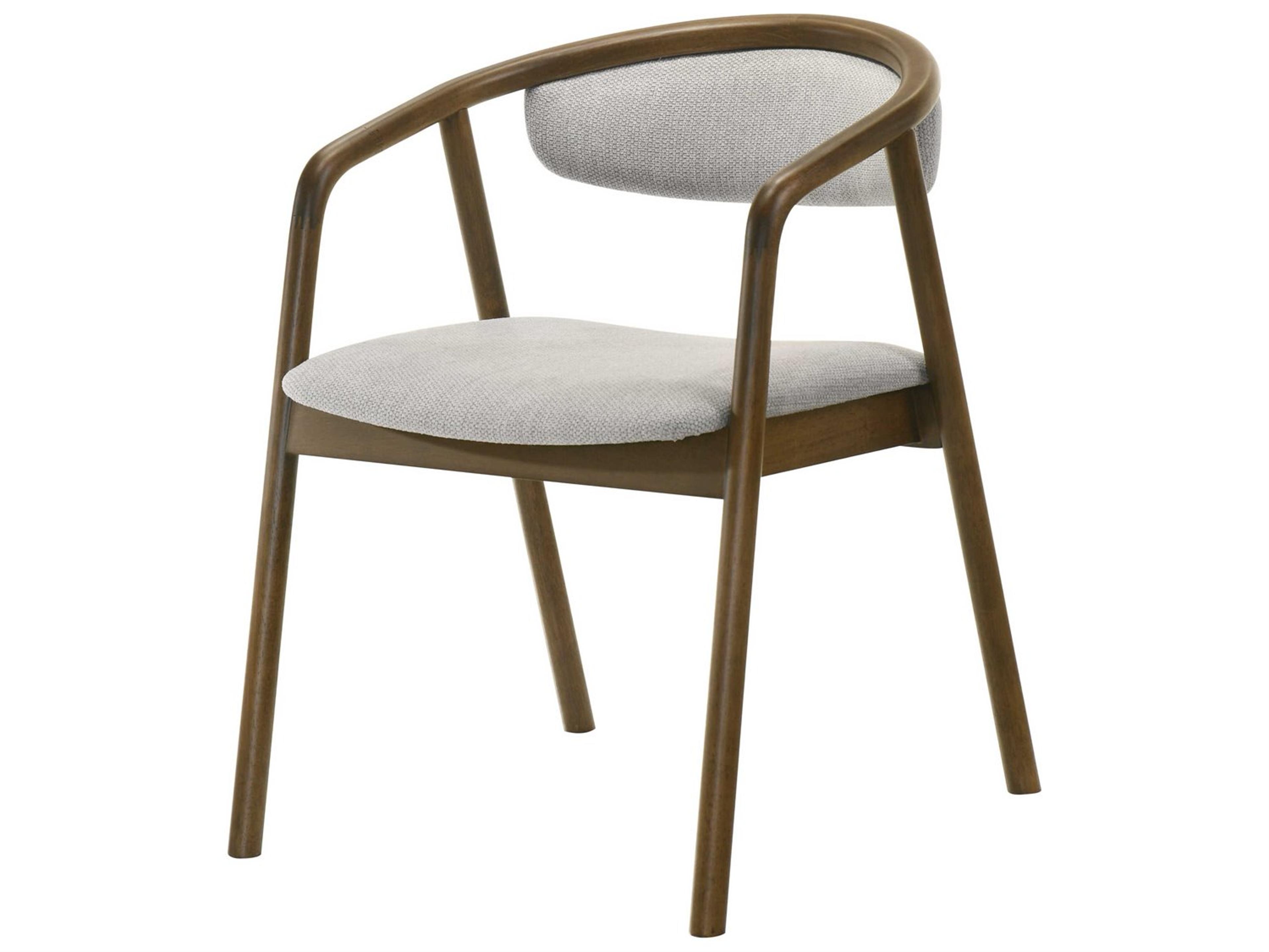 Delina Walnut Wood Gray Upholstered Arm Dining Chair