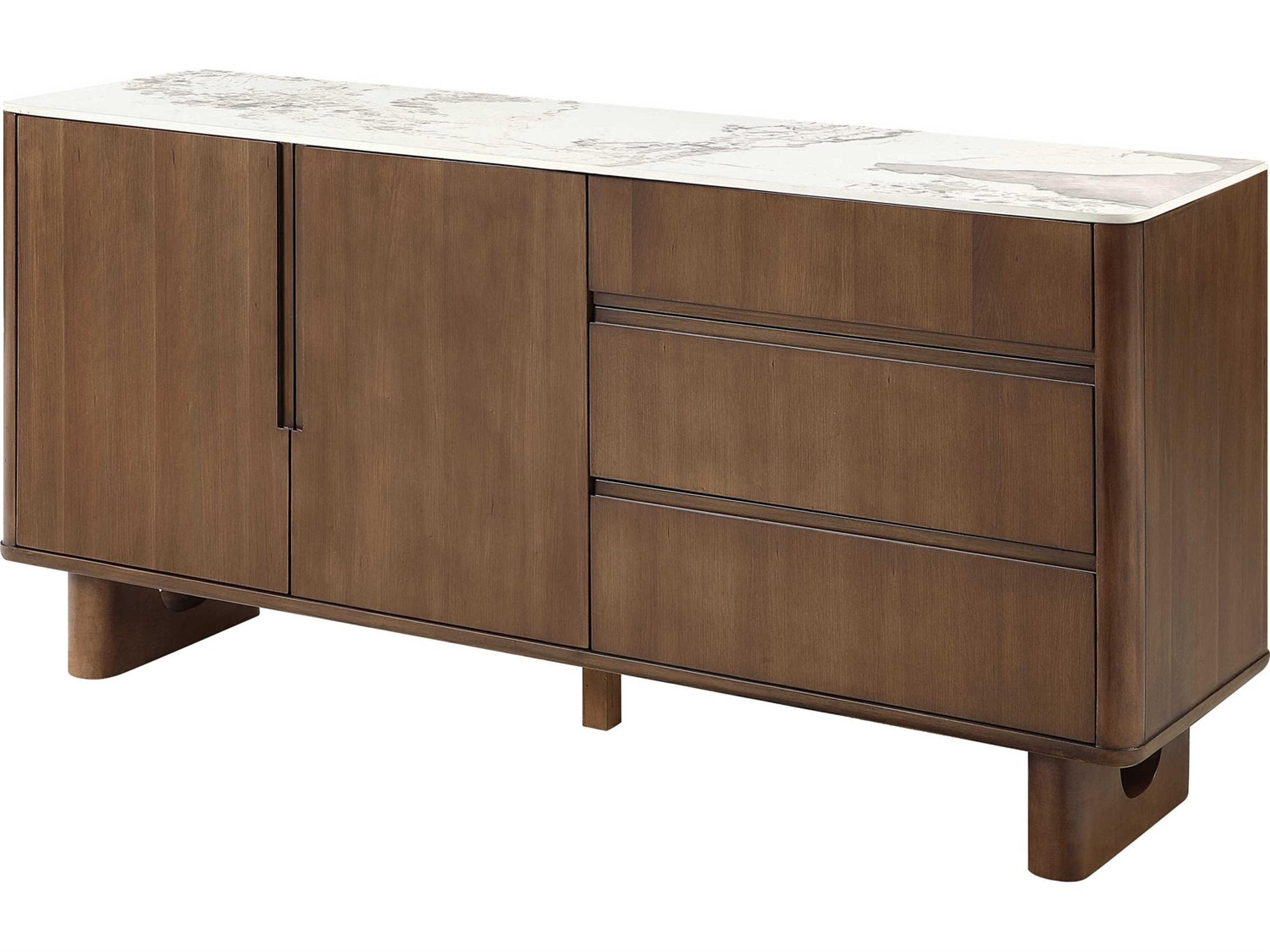 Harvey Rubberwood Ceramic Top Brown Bar Cabinet