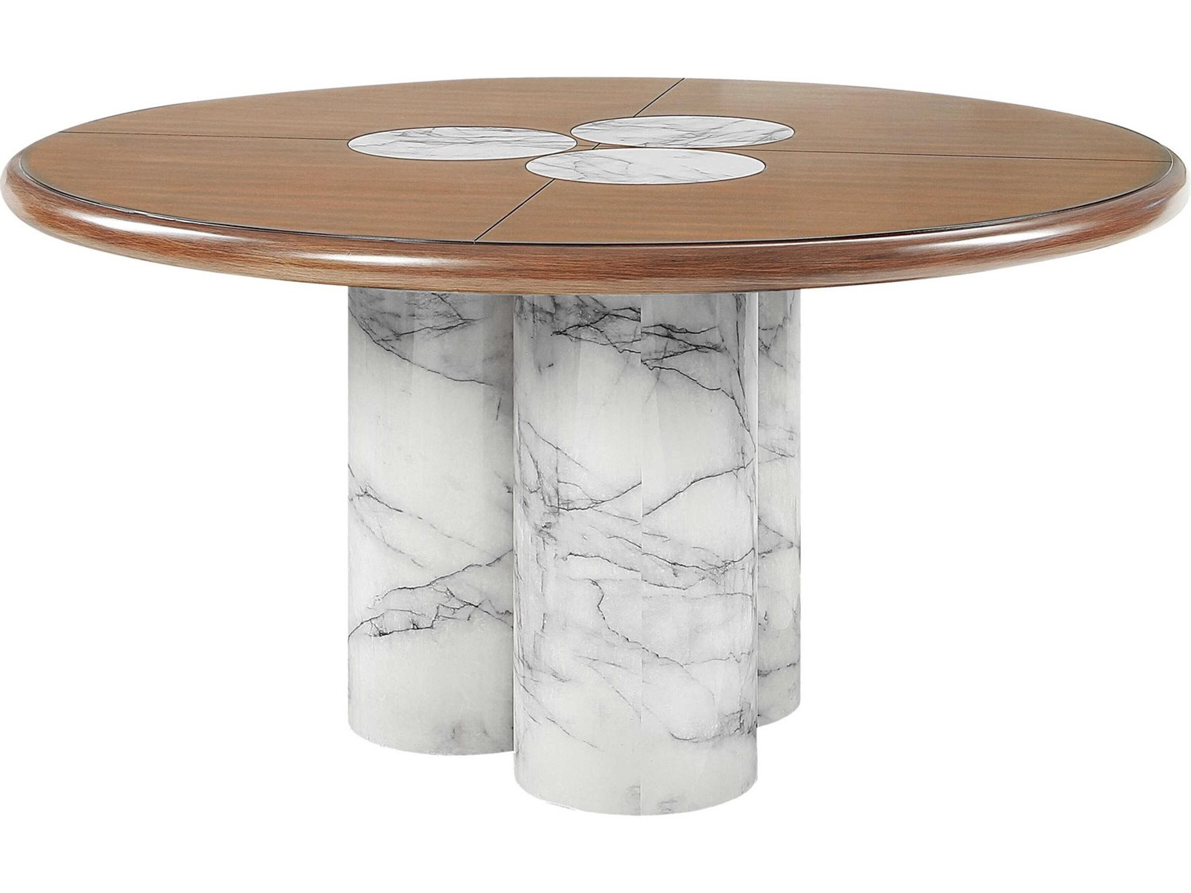 Harvey Round Wood Engineered Stone Brown Dining Table