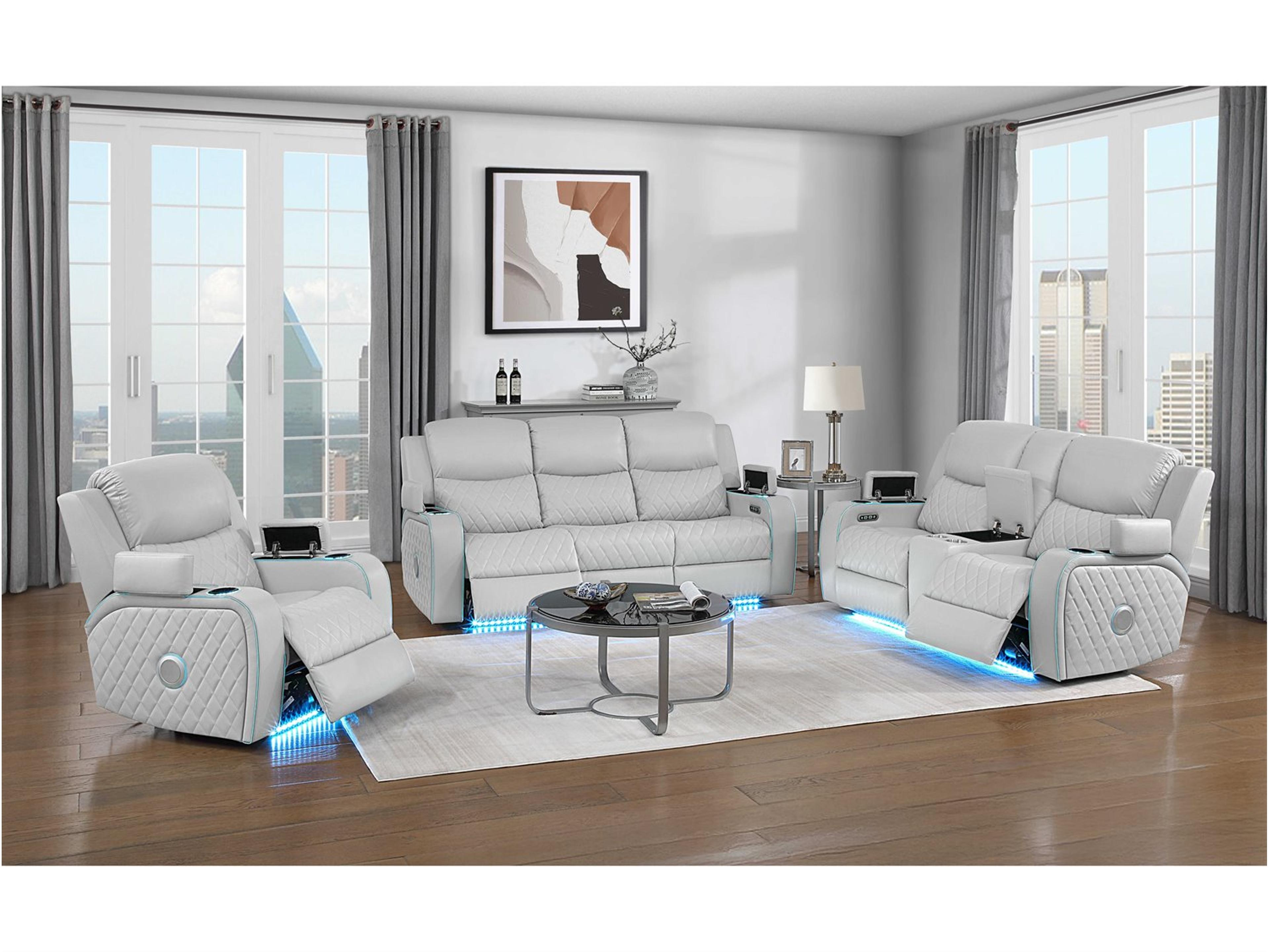 Elonzo Living Room White Sofa Set