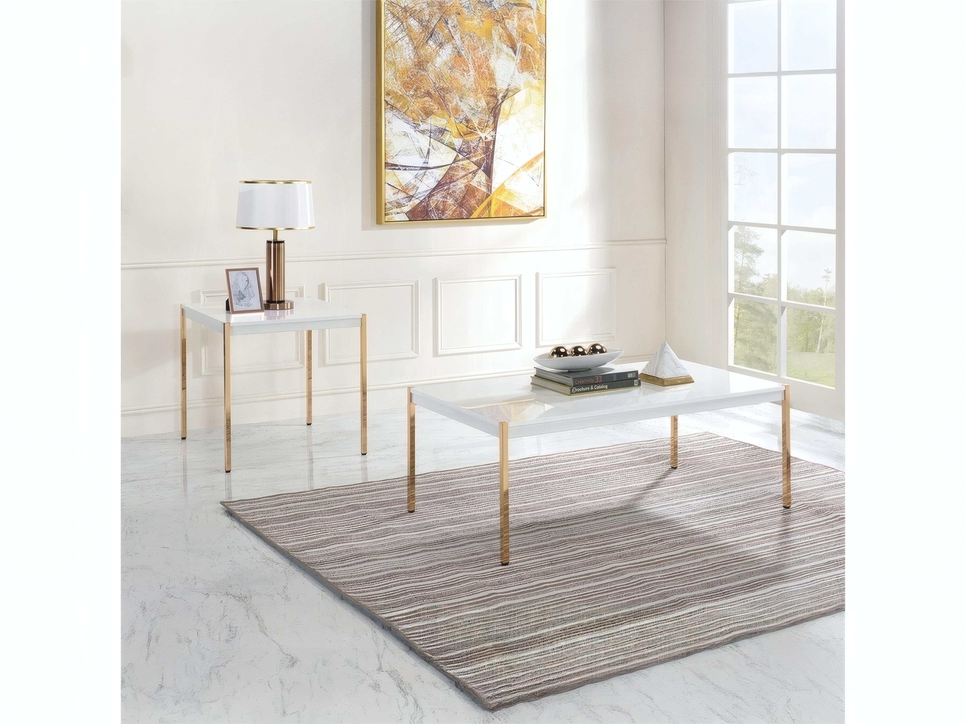 Acme Furniture Otrac Rectangular Wood White Gold Coffee Table
