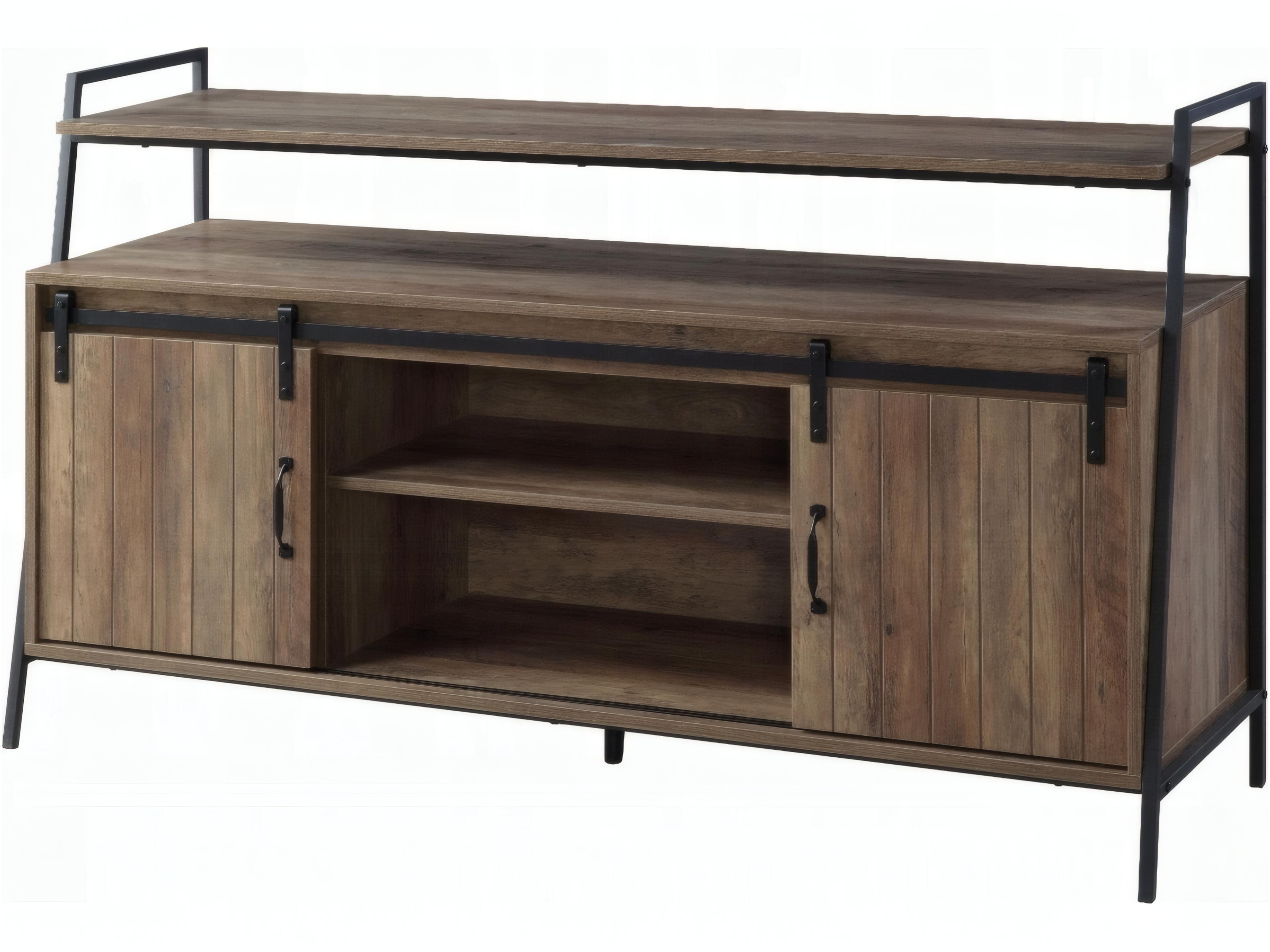 60" Rustic Oak Black Media Console