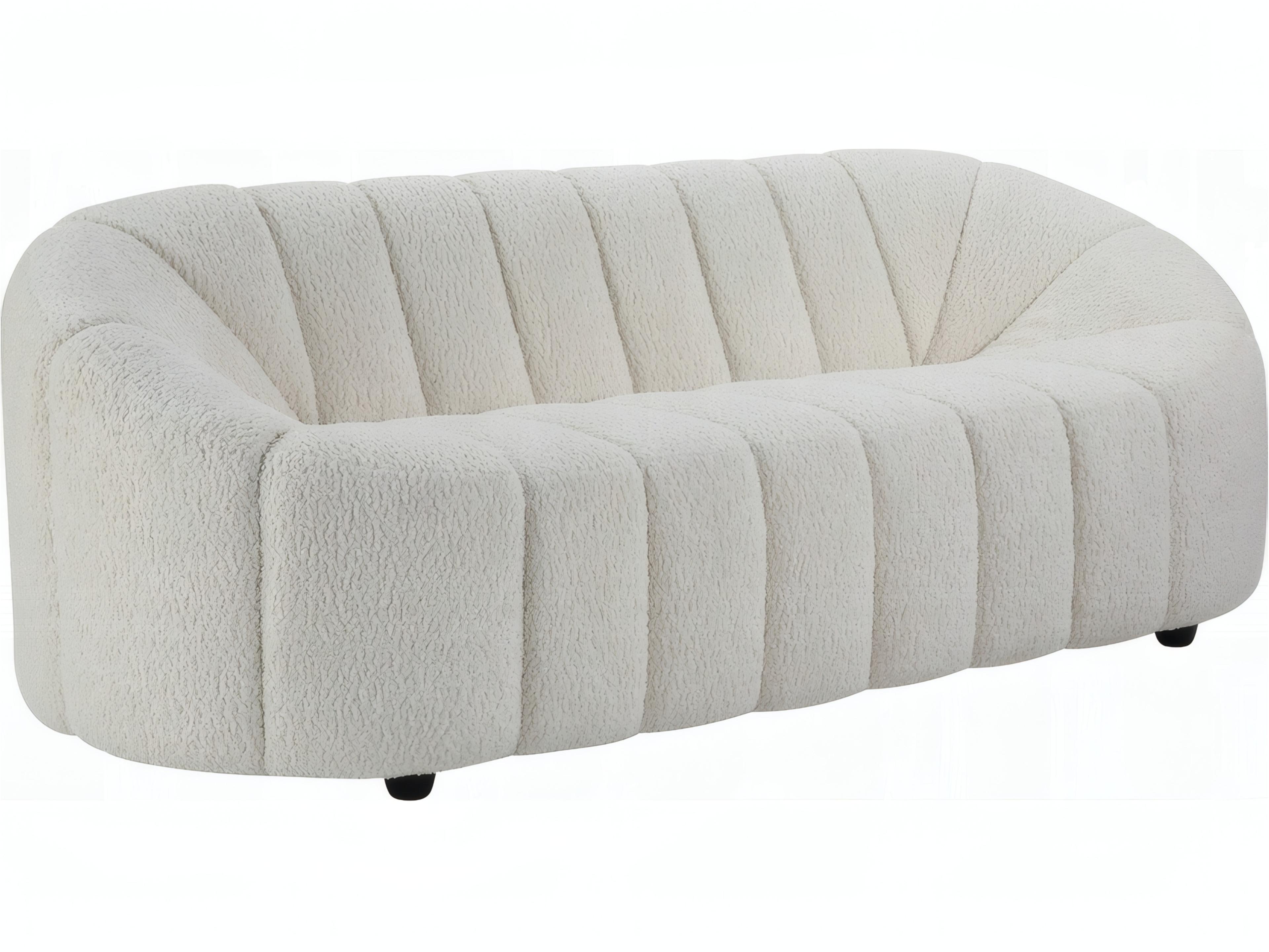 Osmash 3-Seat Channel Tufted Teddy Sherpa Sofa in White