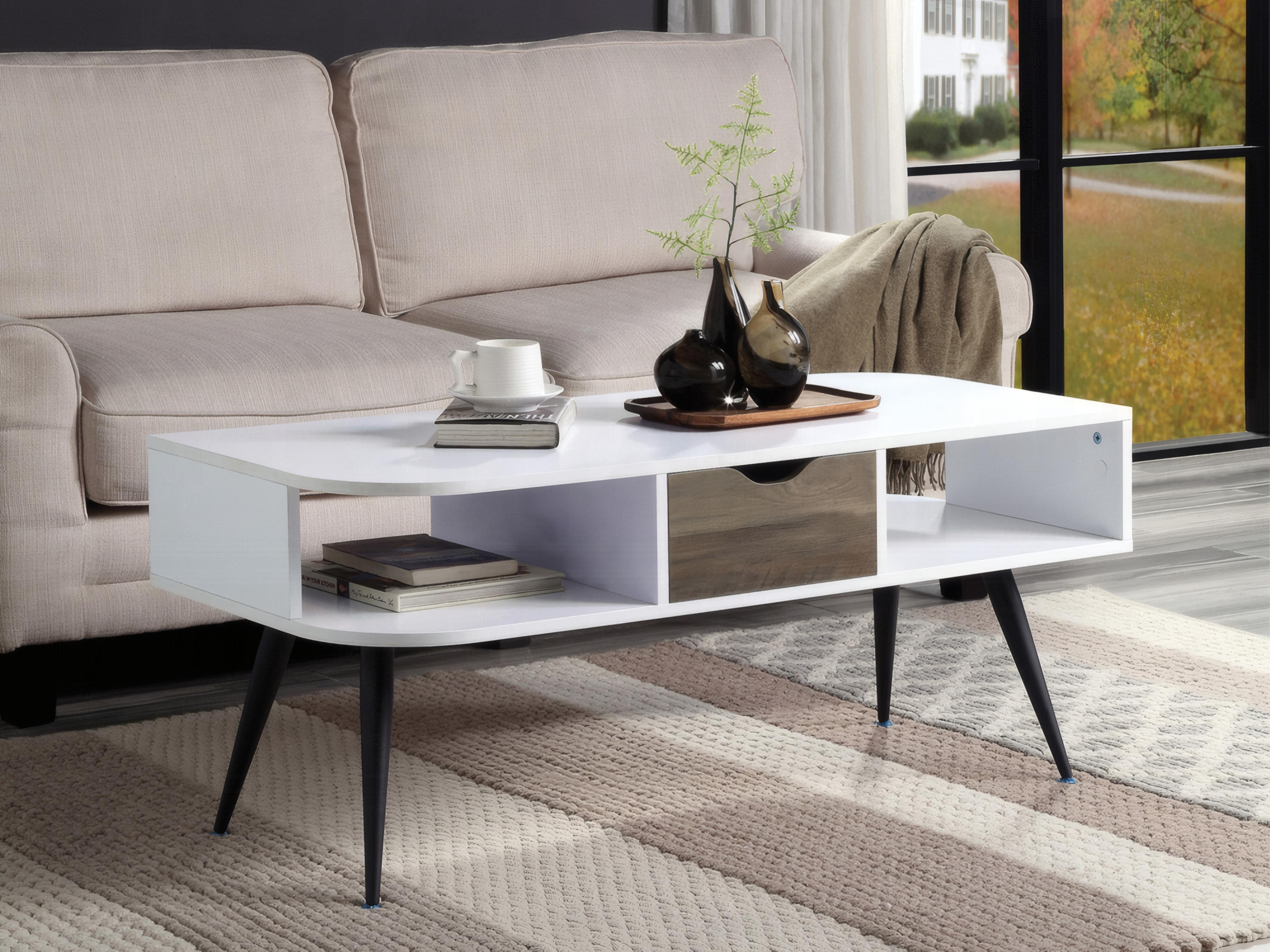 Acme Furniture Rectangular Wood White Black Coffee Table