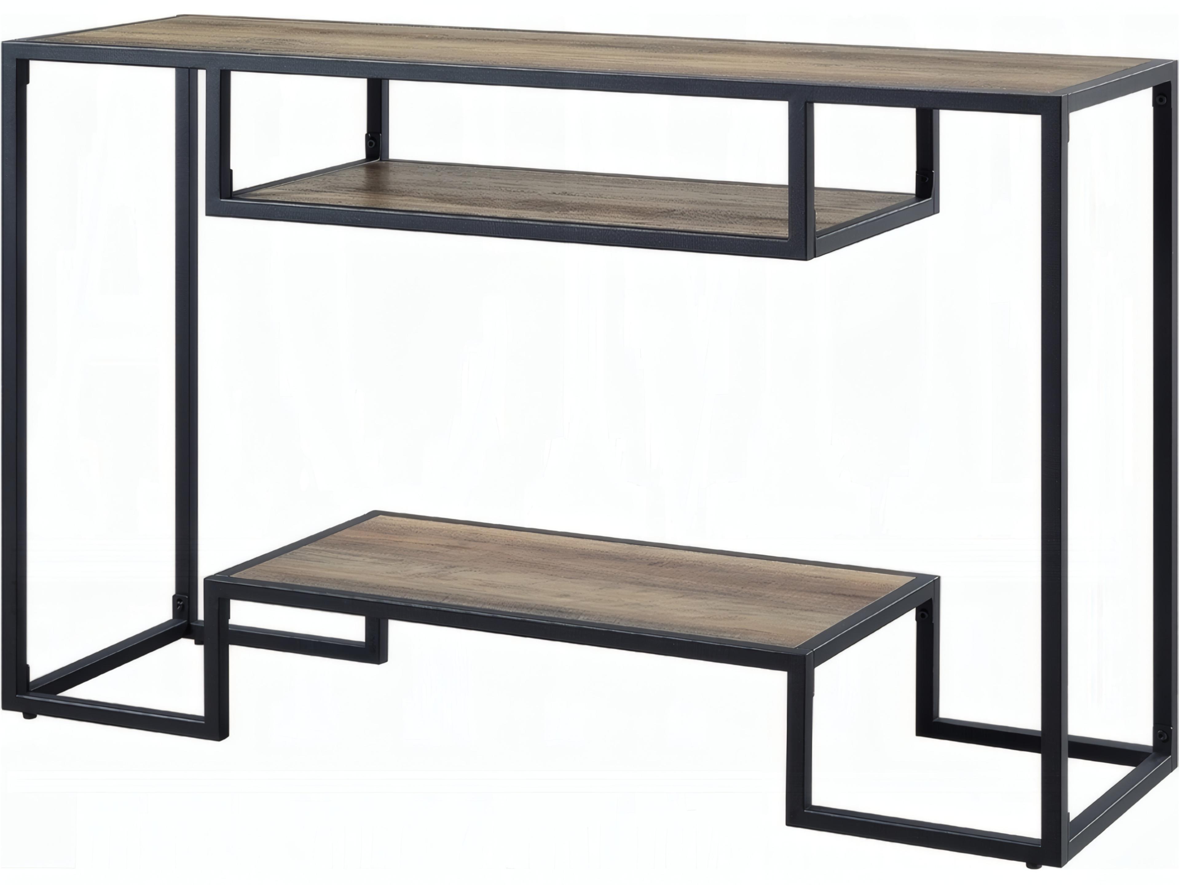 Idella Rectangular Wood Rustic Oak Black Console Table