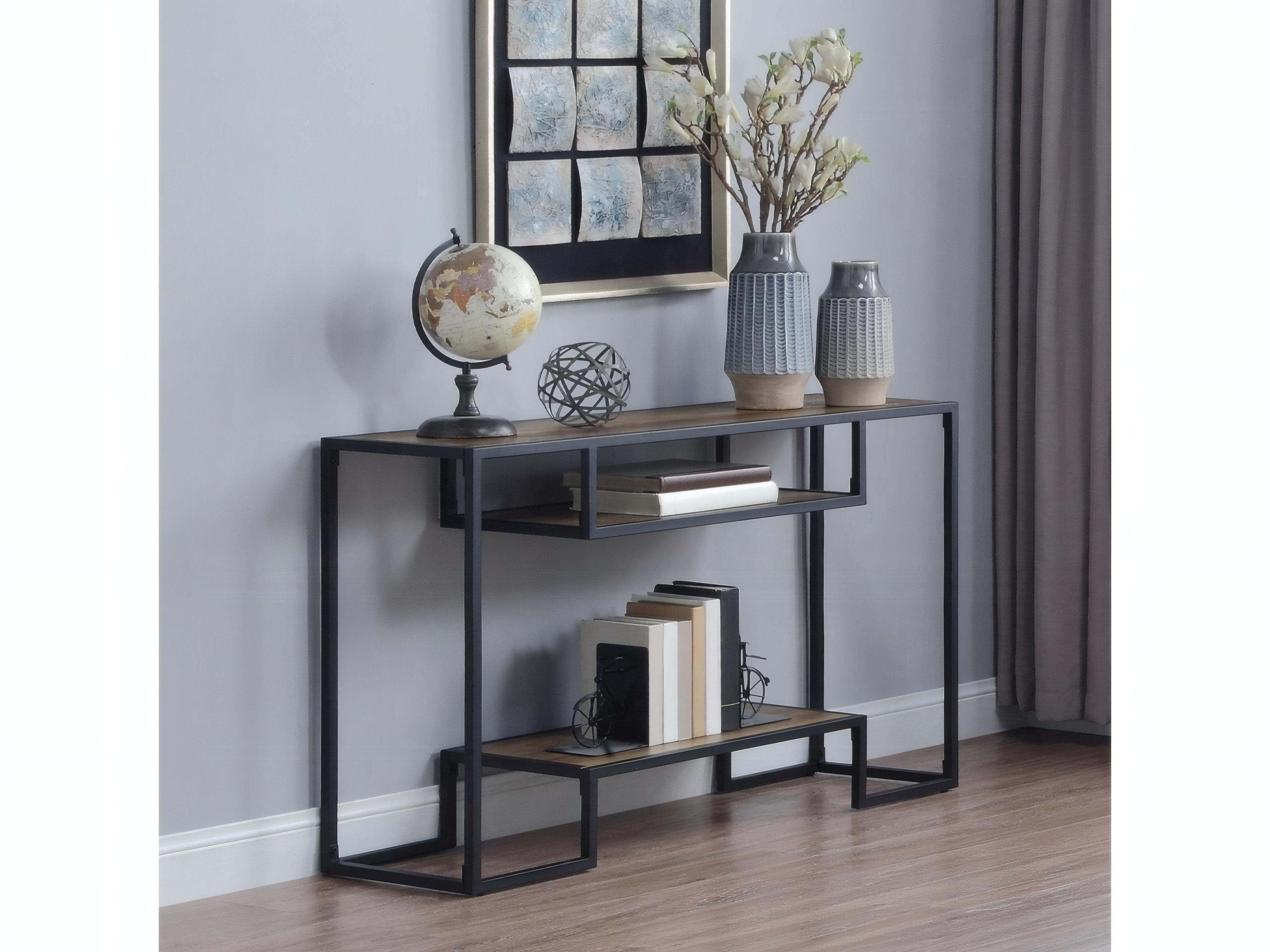 Acme Furniture Idella Rectangular Wood Rustic Oak Black Console Table