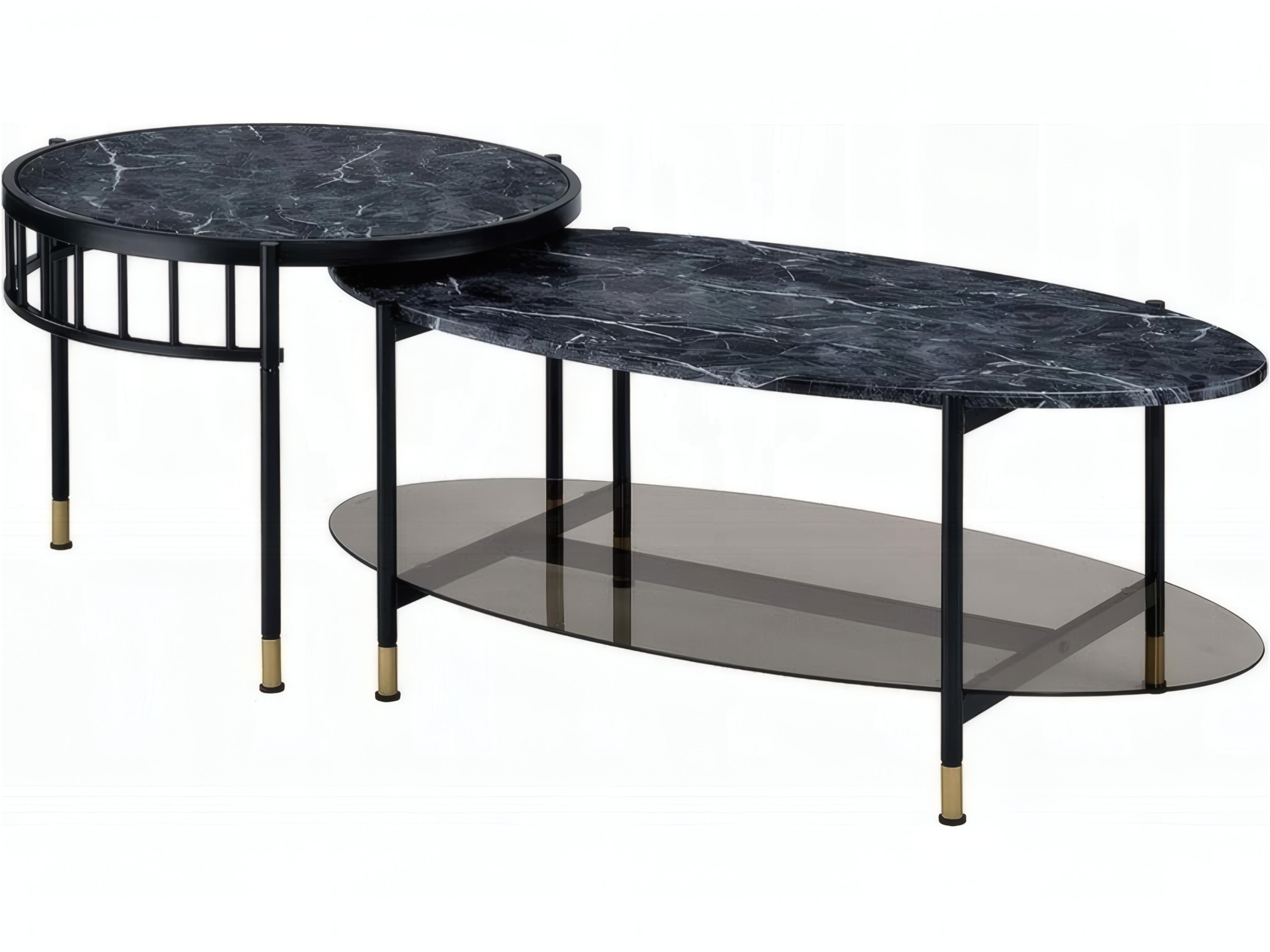 Rectangular Faux Marble Engineered Stone Top Black Coffee Table