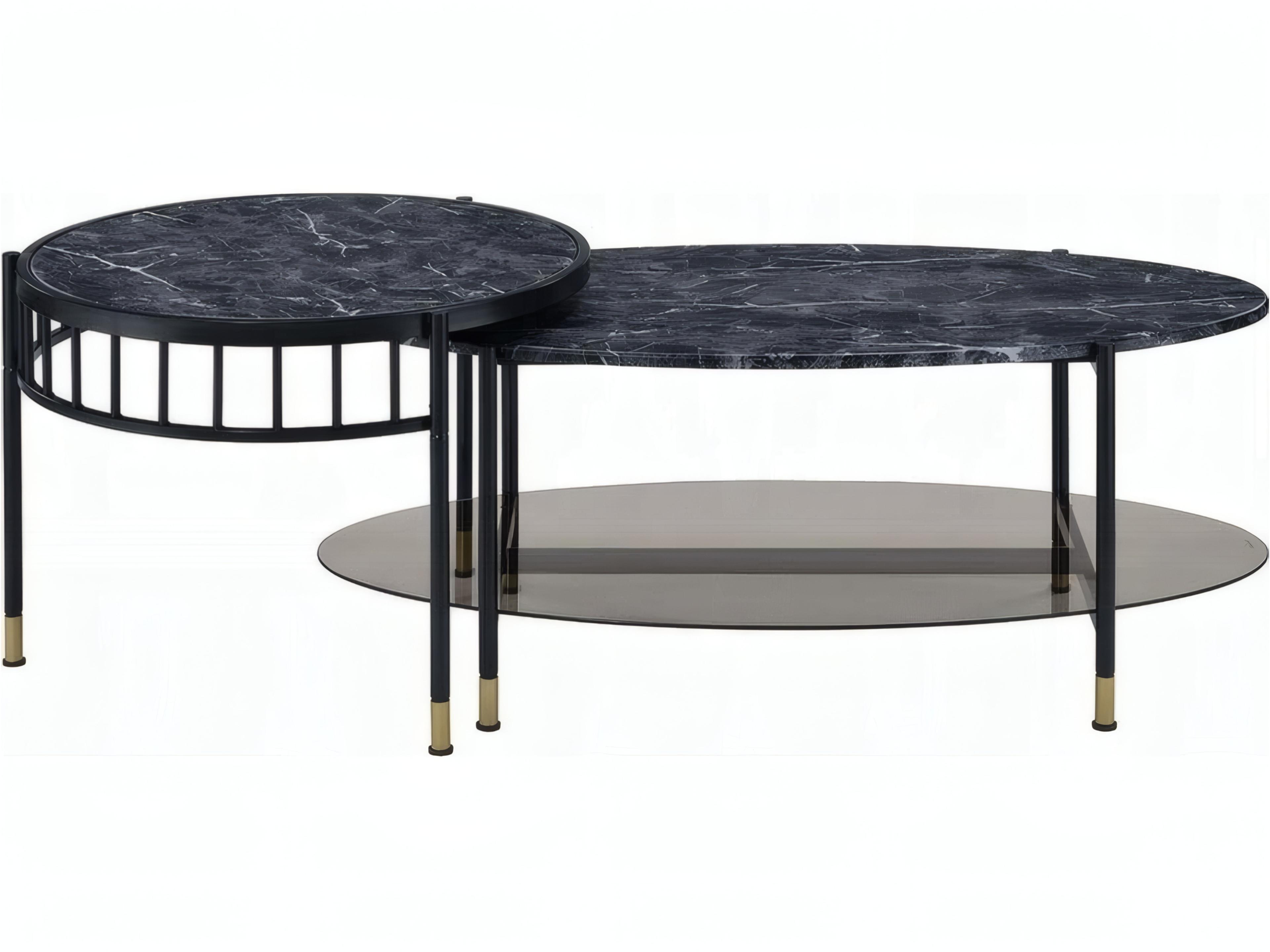 Acme Furniture Rectangular Faux Marble Engineered Stone Top Black Coffee Table