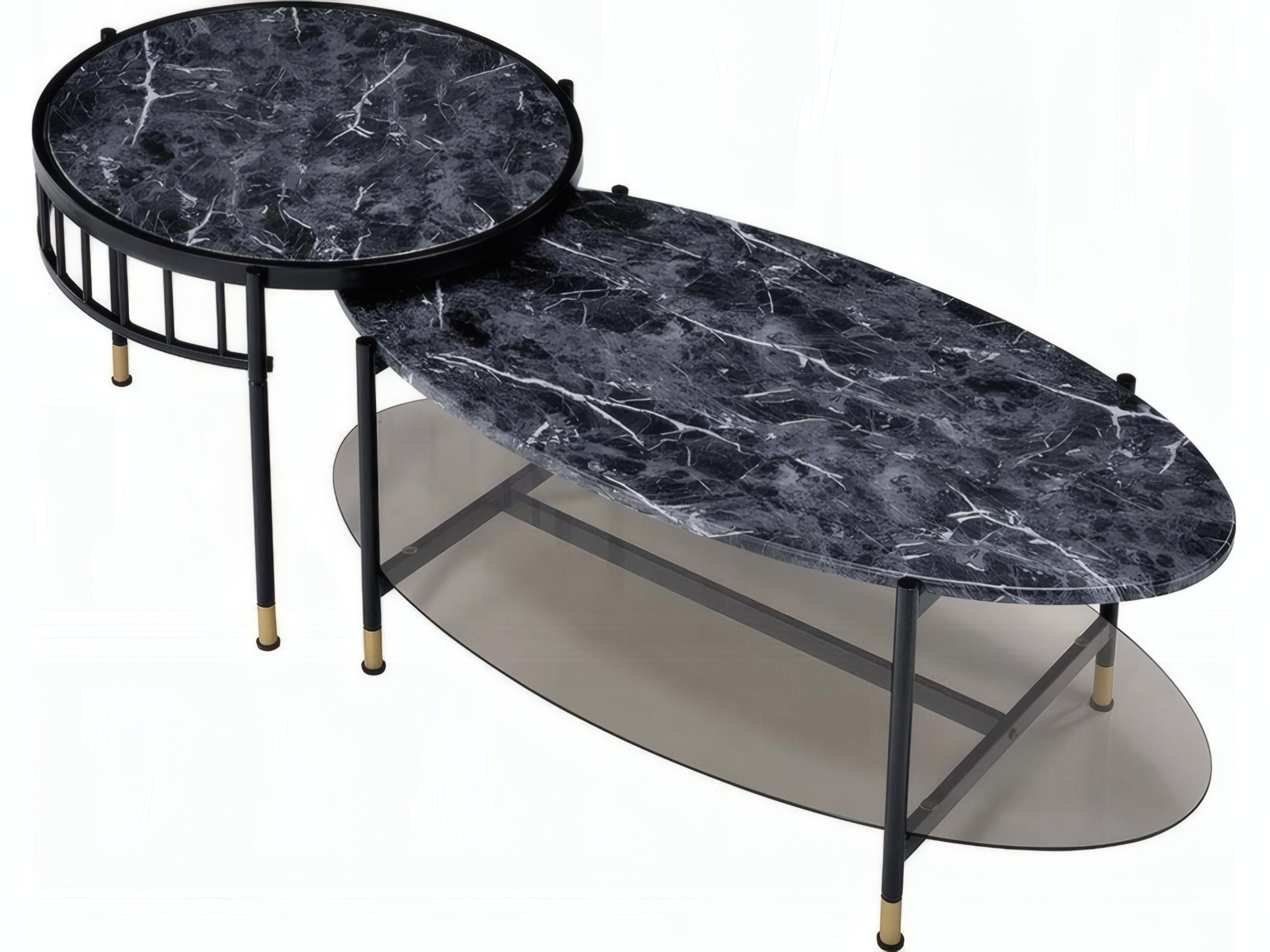 Acme Furniture Rectangular Faux Marble Engineered Stone Top Black Coffee Table