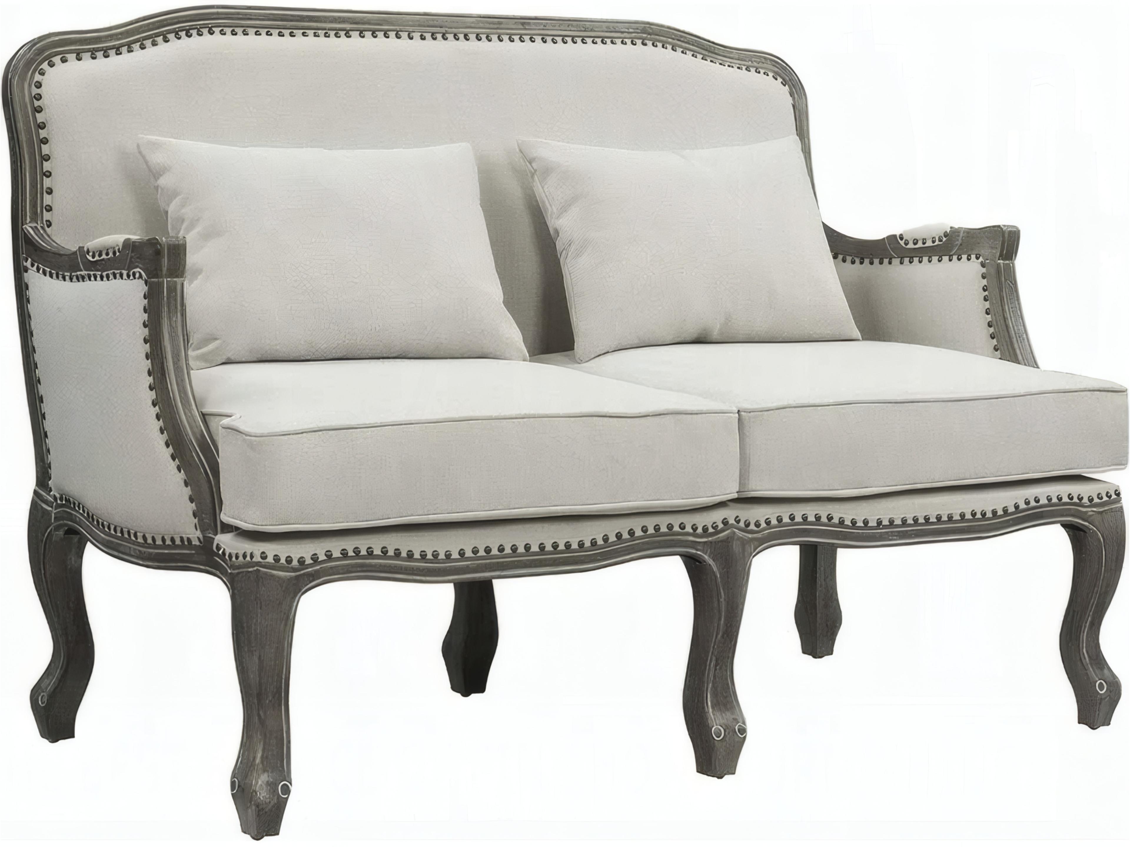 Tania Cream Linen Brown Upholstered Loveseat