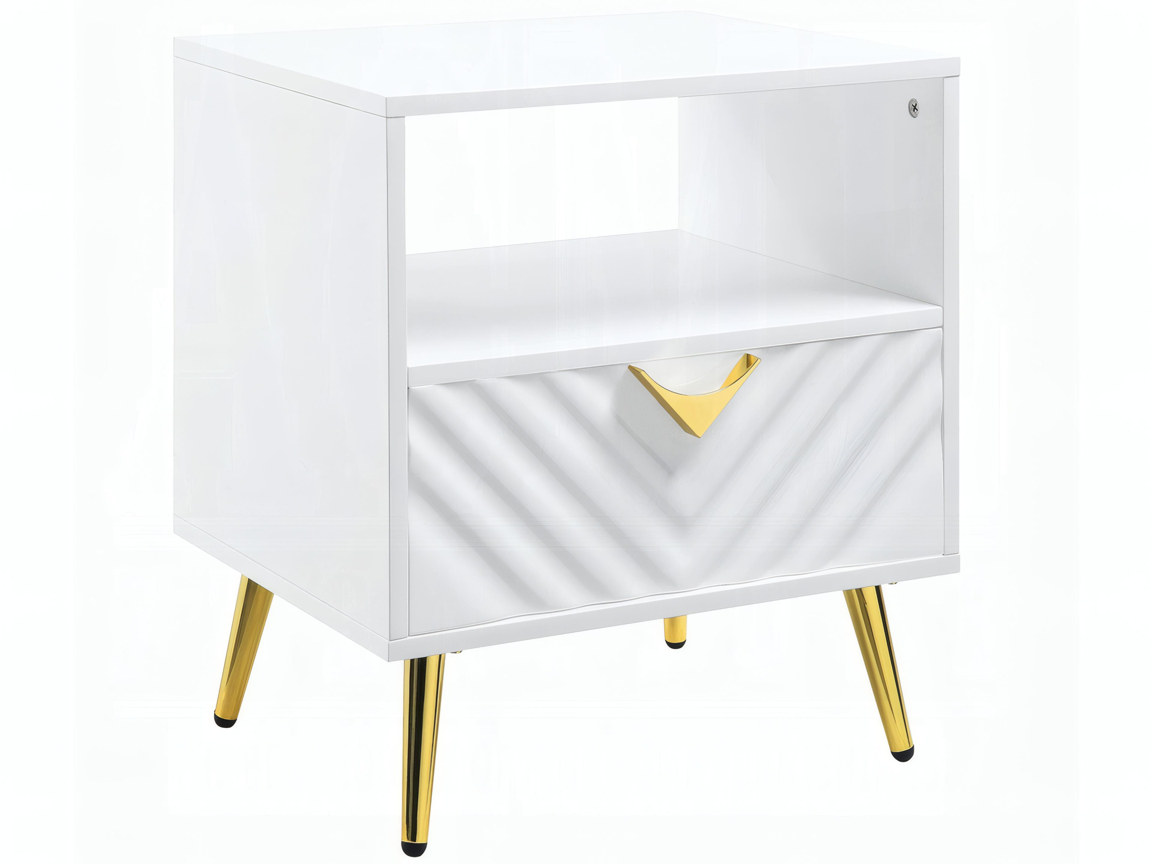 Gaines Rectangular Wood White High Gloss End Table