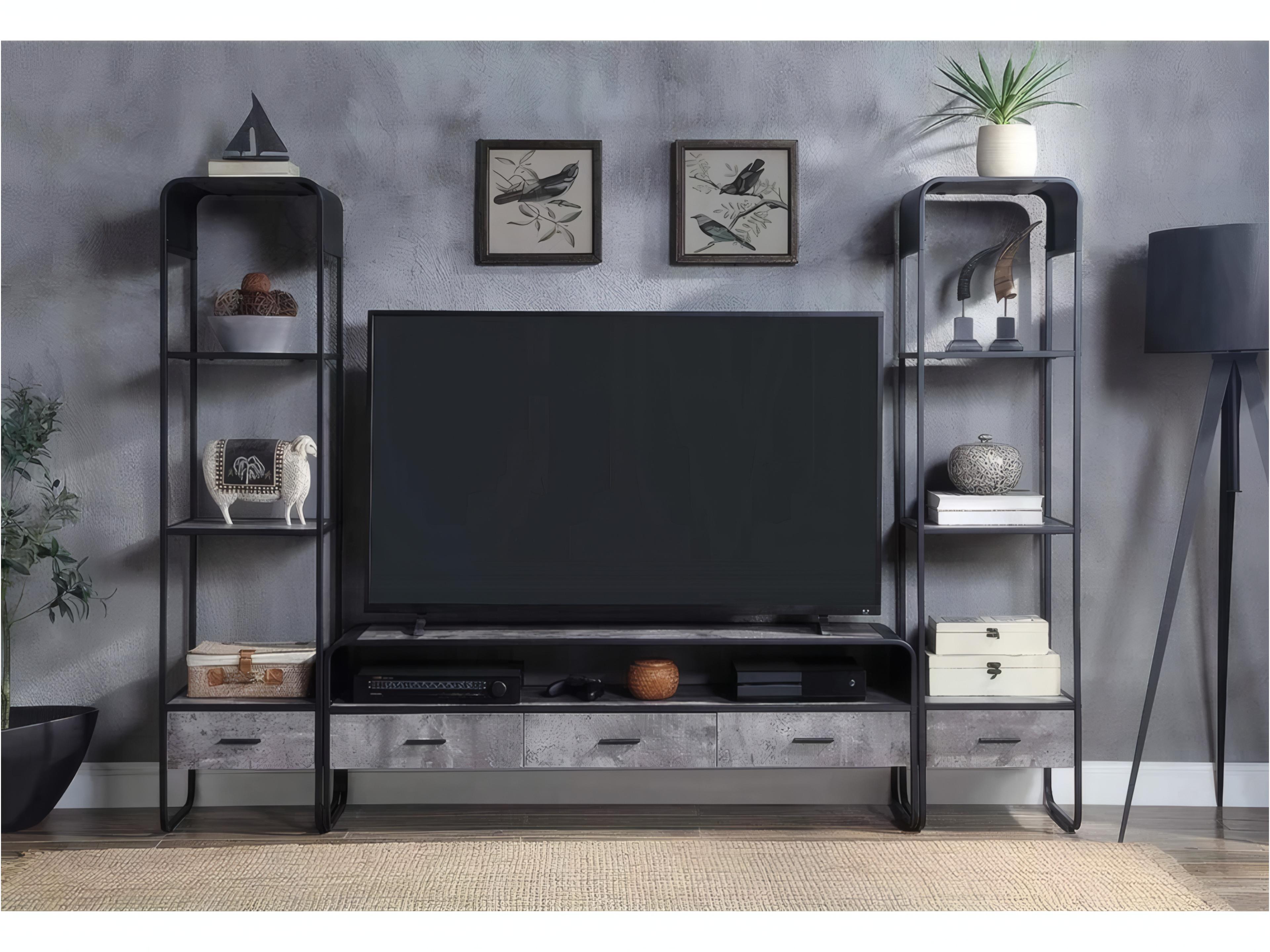 Acme Furniture Raziela 66" Concrete Gray Black Media Console