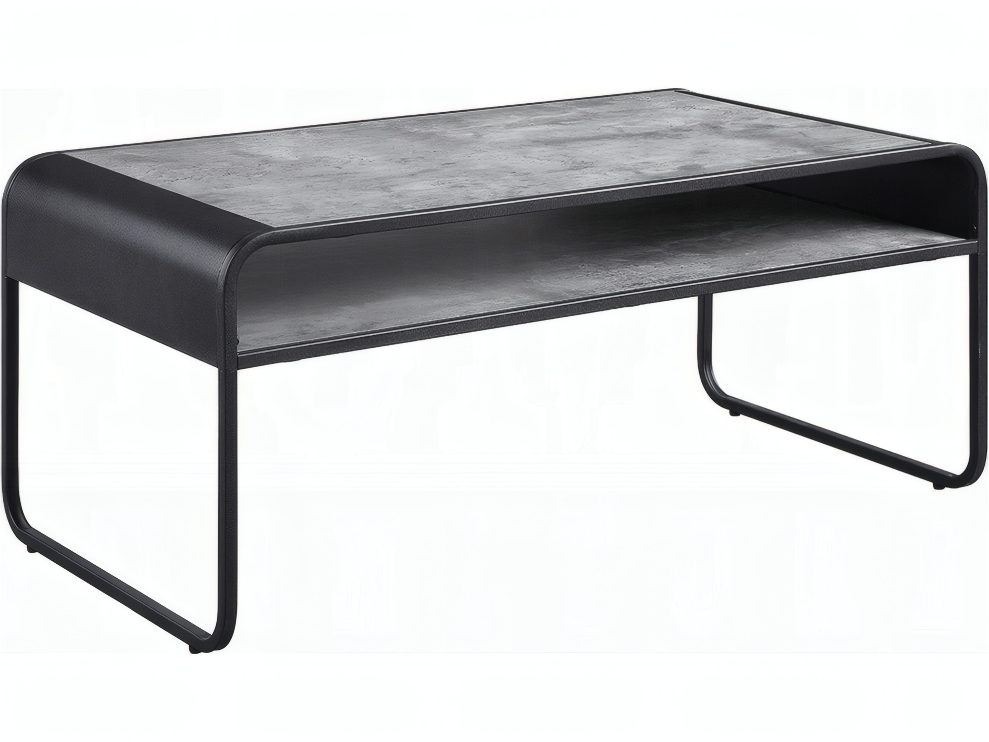 Raziela Rectangular Wood Concrete Gray Black Coffee Table