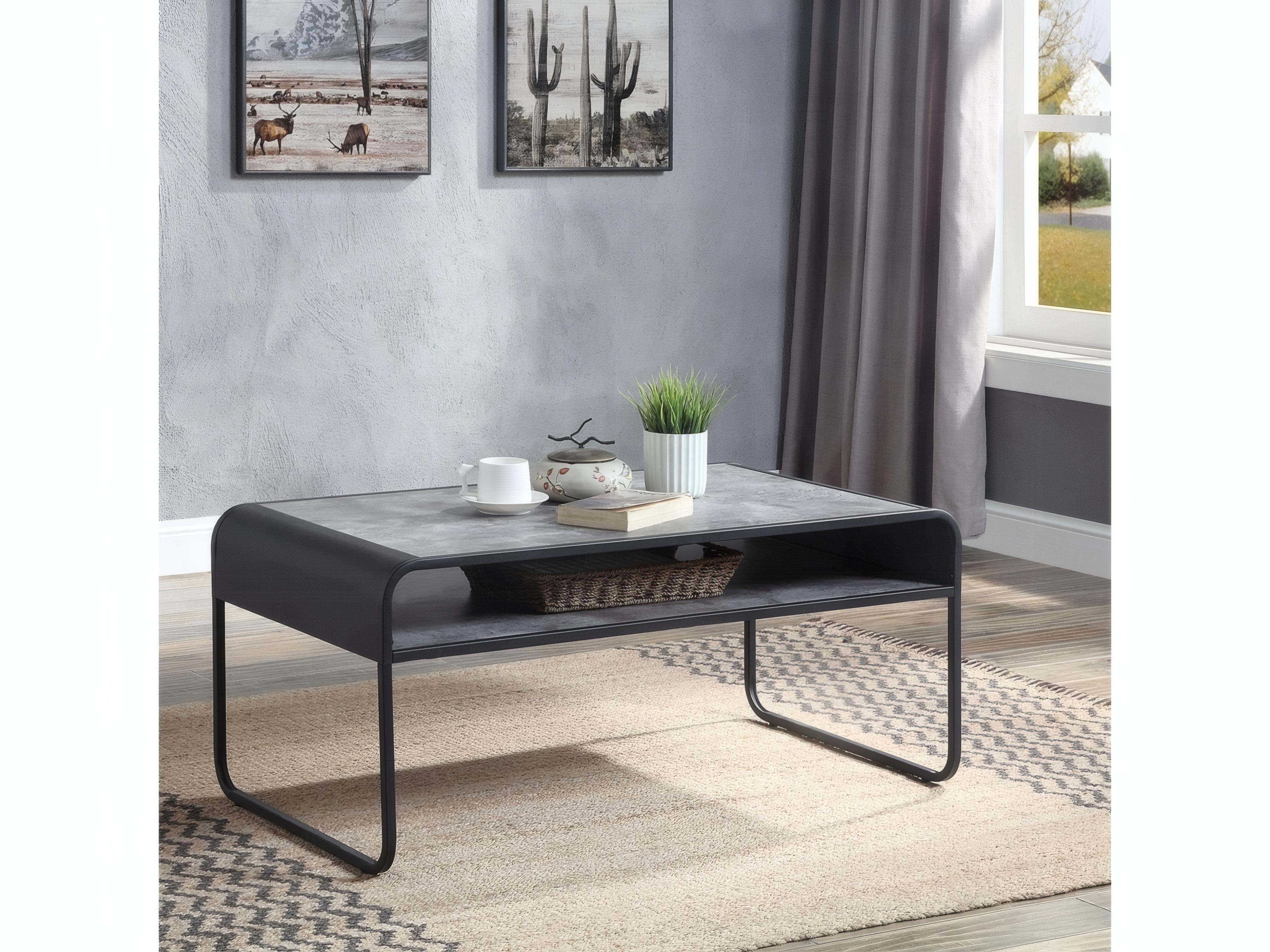 Acme Furniture Raziela Rectangular Wood Concrete Gray Black Coffee Table