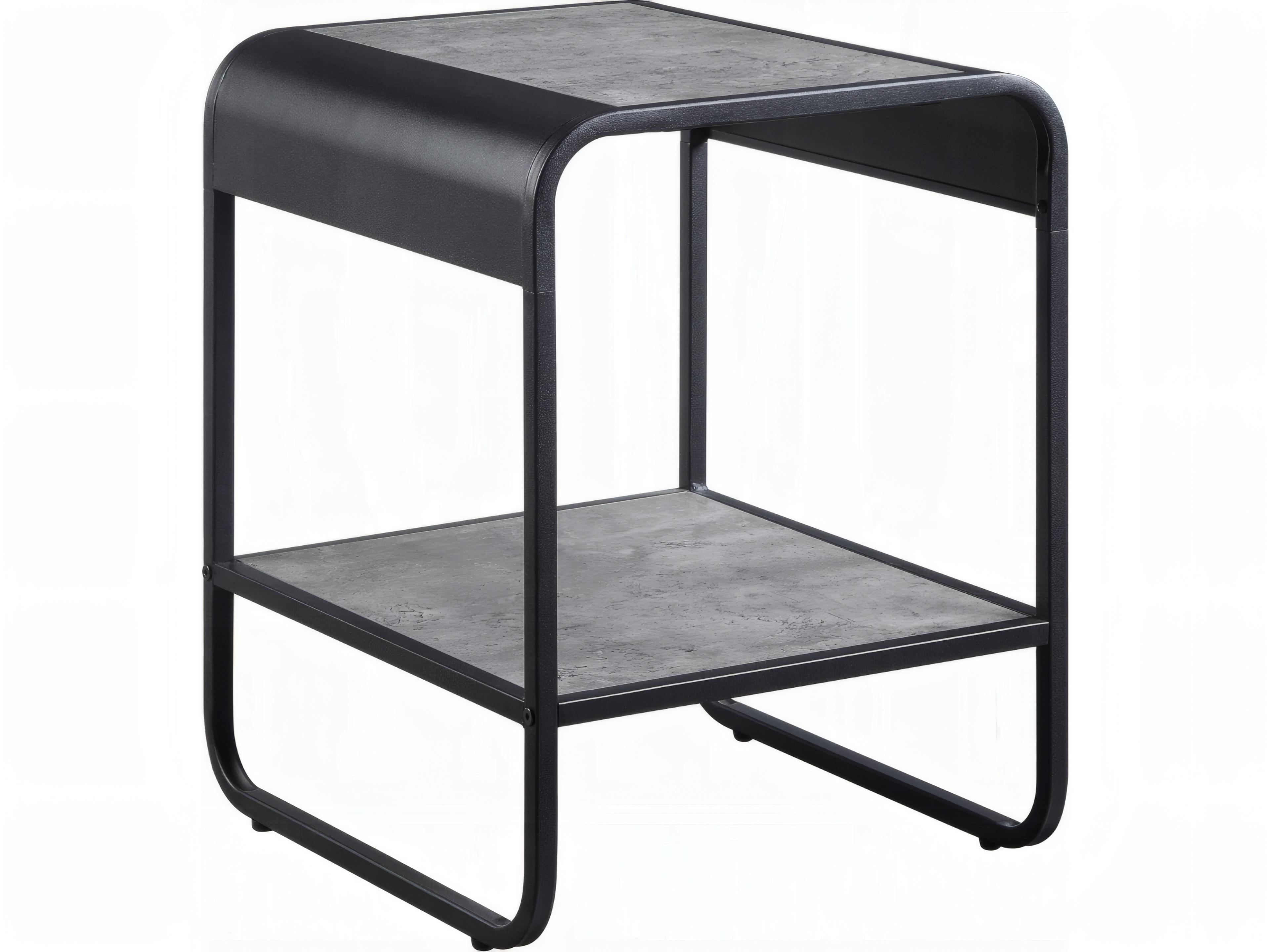 Raziela Square Wood Concrete Gray Black End Table