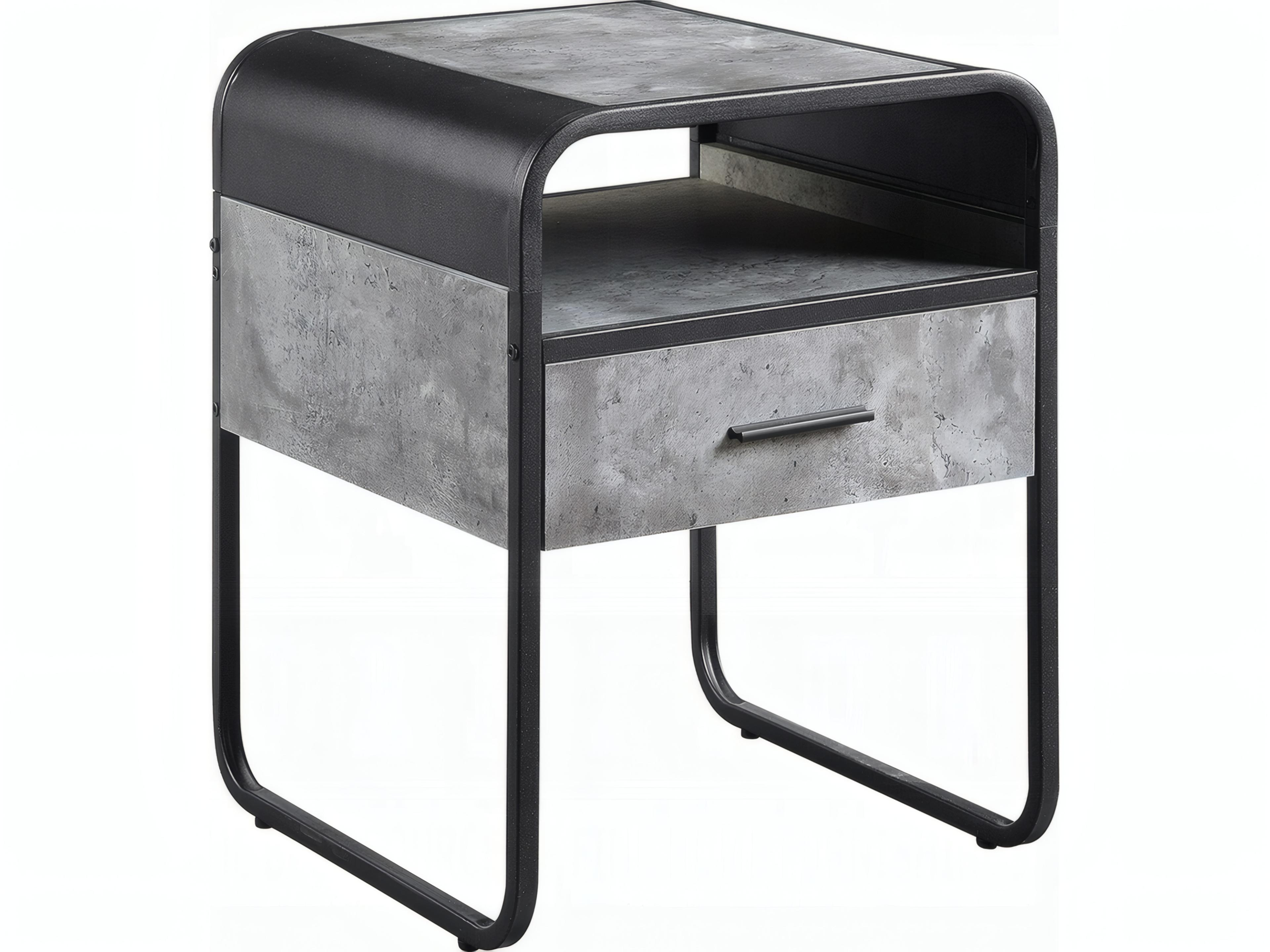 Raziela Square Wood Concrete Gray Black End Table